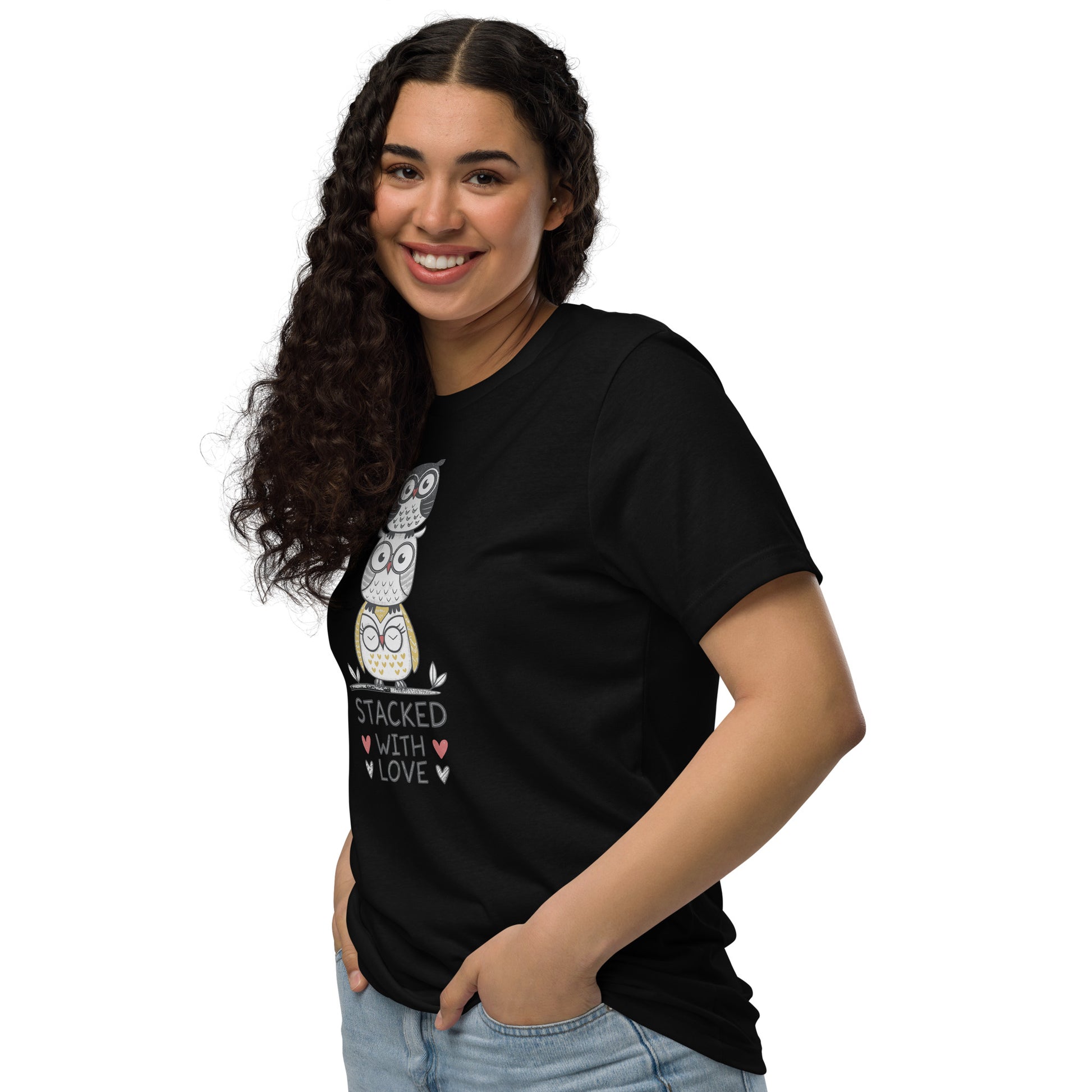 Unisex Eco T-Shirt: Stacked with Love | Owl-Themed Sustainable Fashion USA by Dudeily Dudeily