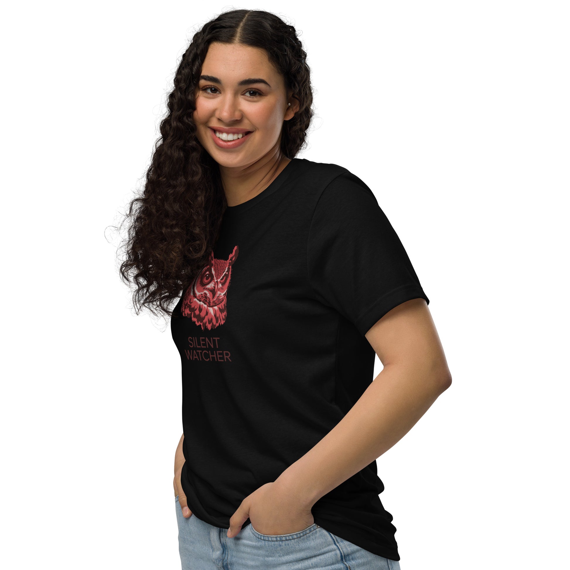Unisex Staple Eco T-Shirt: 'Silent Watcher' in Fall | Sustainable Owl Fashion USA Dudeily