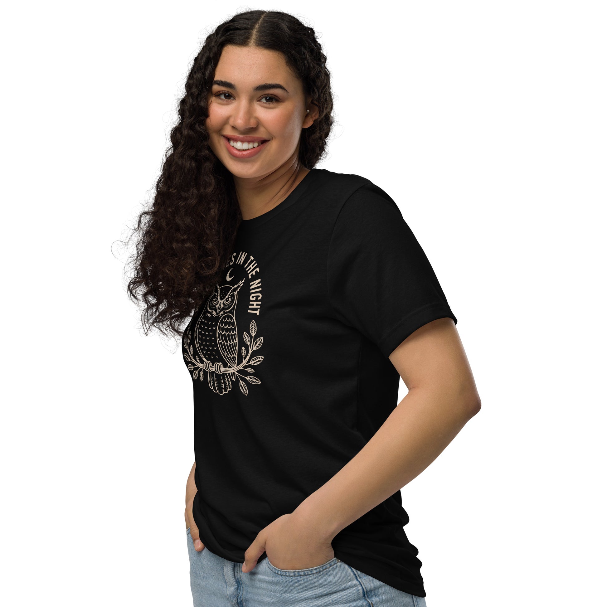Unisex Staple Eco T-Shirt: 'Peace in the Night' in Fall | Sustainable Owl Fashion USA Dudeily