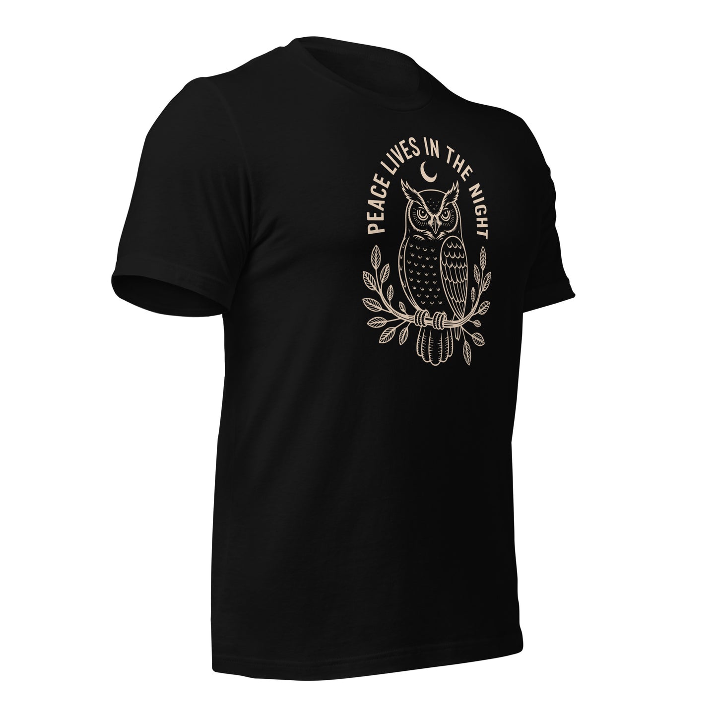 Unisex Staple Eco T-Shirt: 'Peace in the Night' in Fall | Sustainable Owl Fashion USA Dudeily