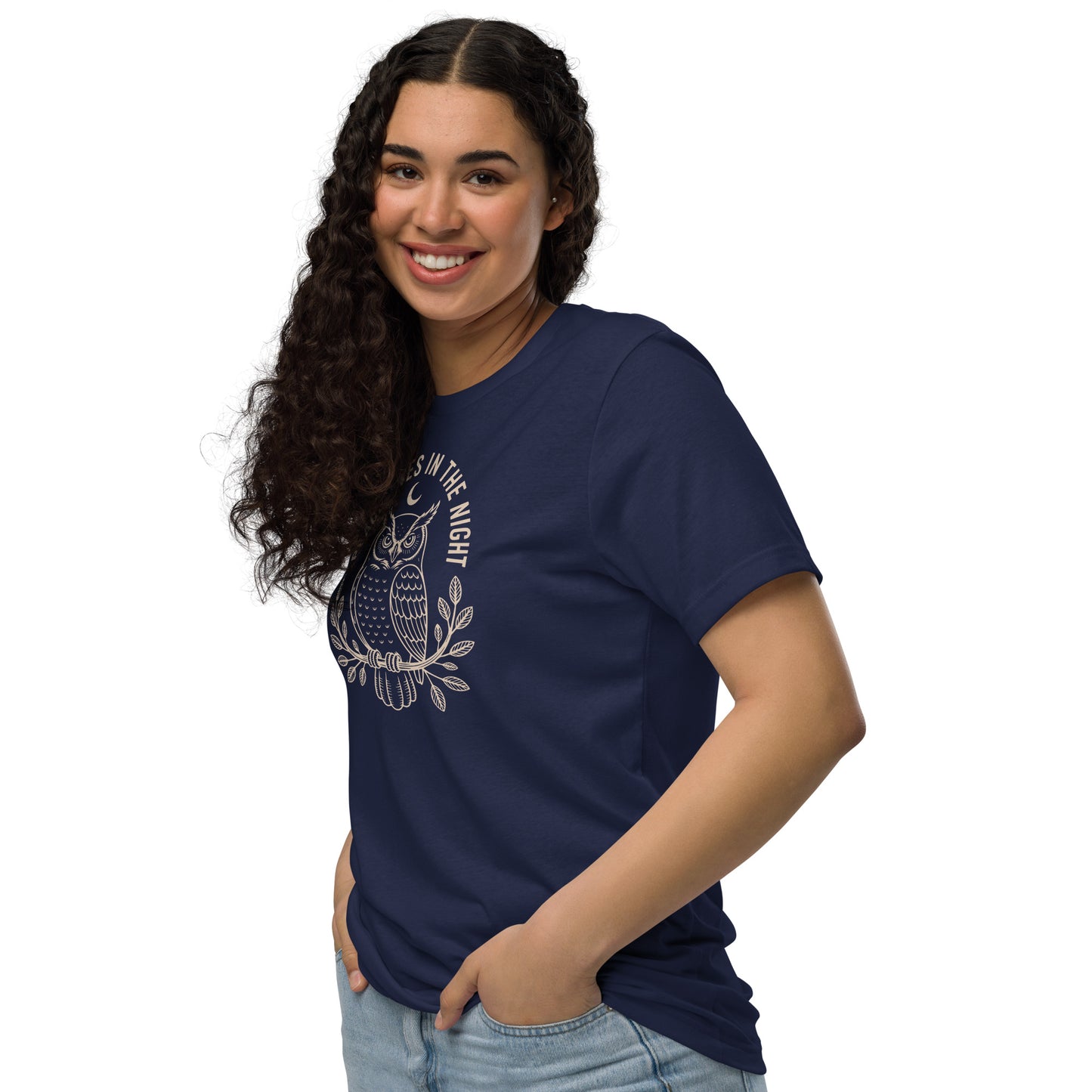 Unisex Staple Eco T-Shirt: 'Peace in the Night' in Fall | Sustainable Owl Fashion USA Dudeily