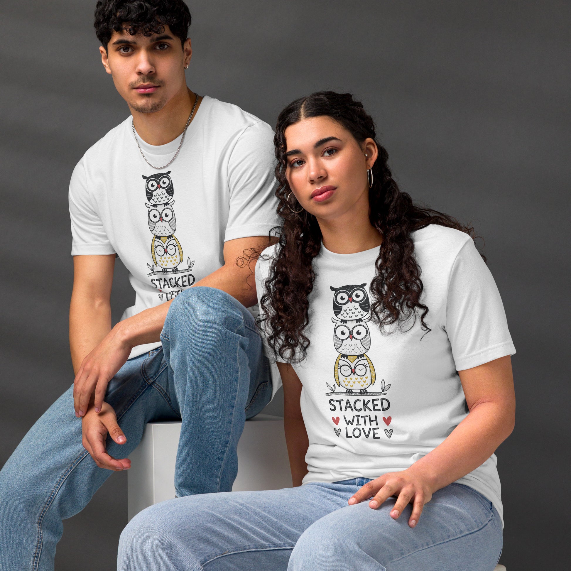 Unisex Eco T-Shirt: Stacked with Love | Owl-Themed Sustainable Fashion USA by Dudeily Dudeily