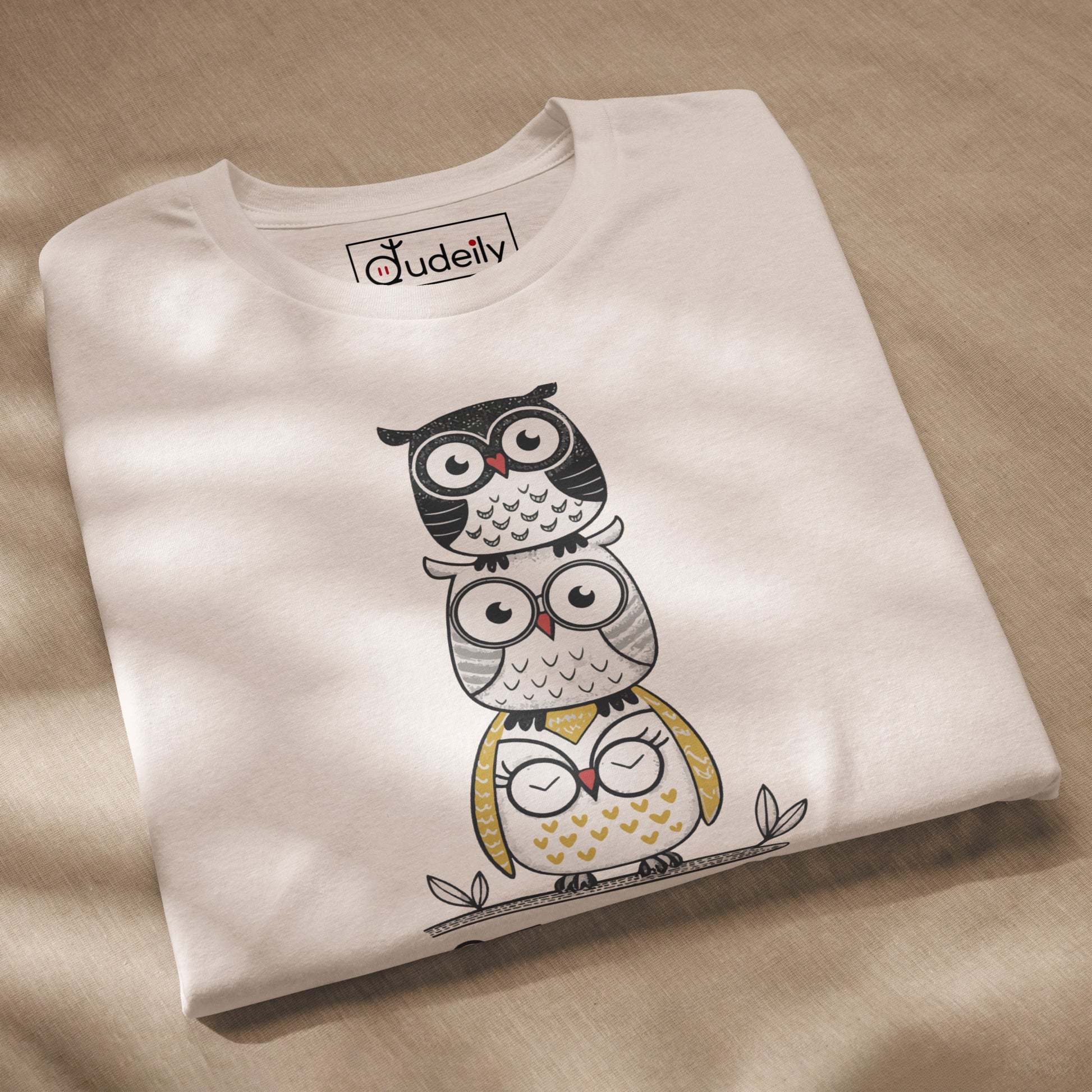 Unisex Eco T-Shirt: Stacked with Love | Owl-Themed Sustainable Fashion USA by Dudeily Dudeily
