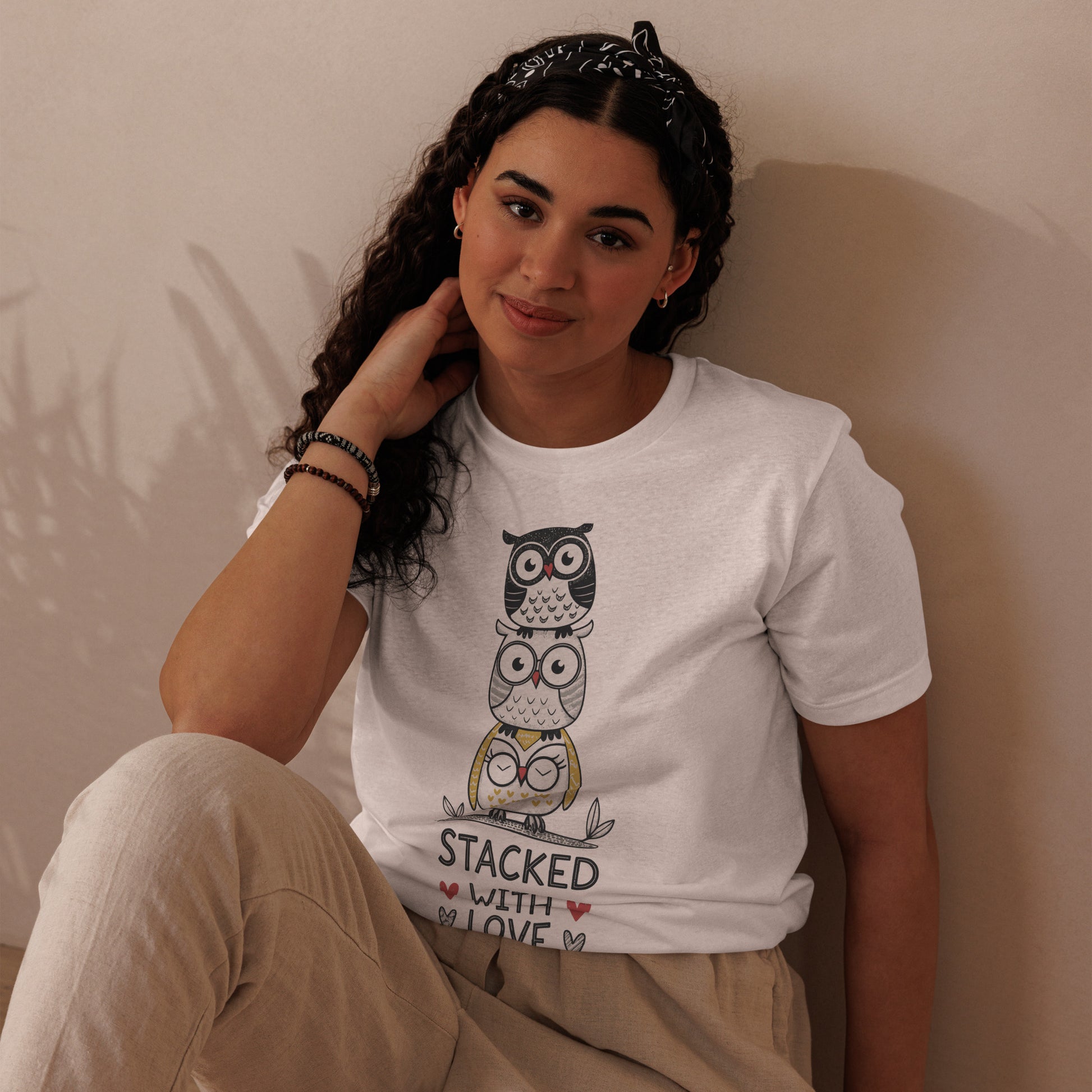Unisex Eco T-Shirt: Stacked with Love | Owl-Themed Sustainable Fashion USA by Dudeily Dudeily