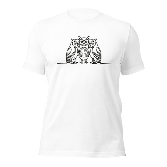 Unisex Staple Eco T-Shirt – Minimalist Owl Print | Eco-Friendly Owl Clothing White Dudeily