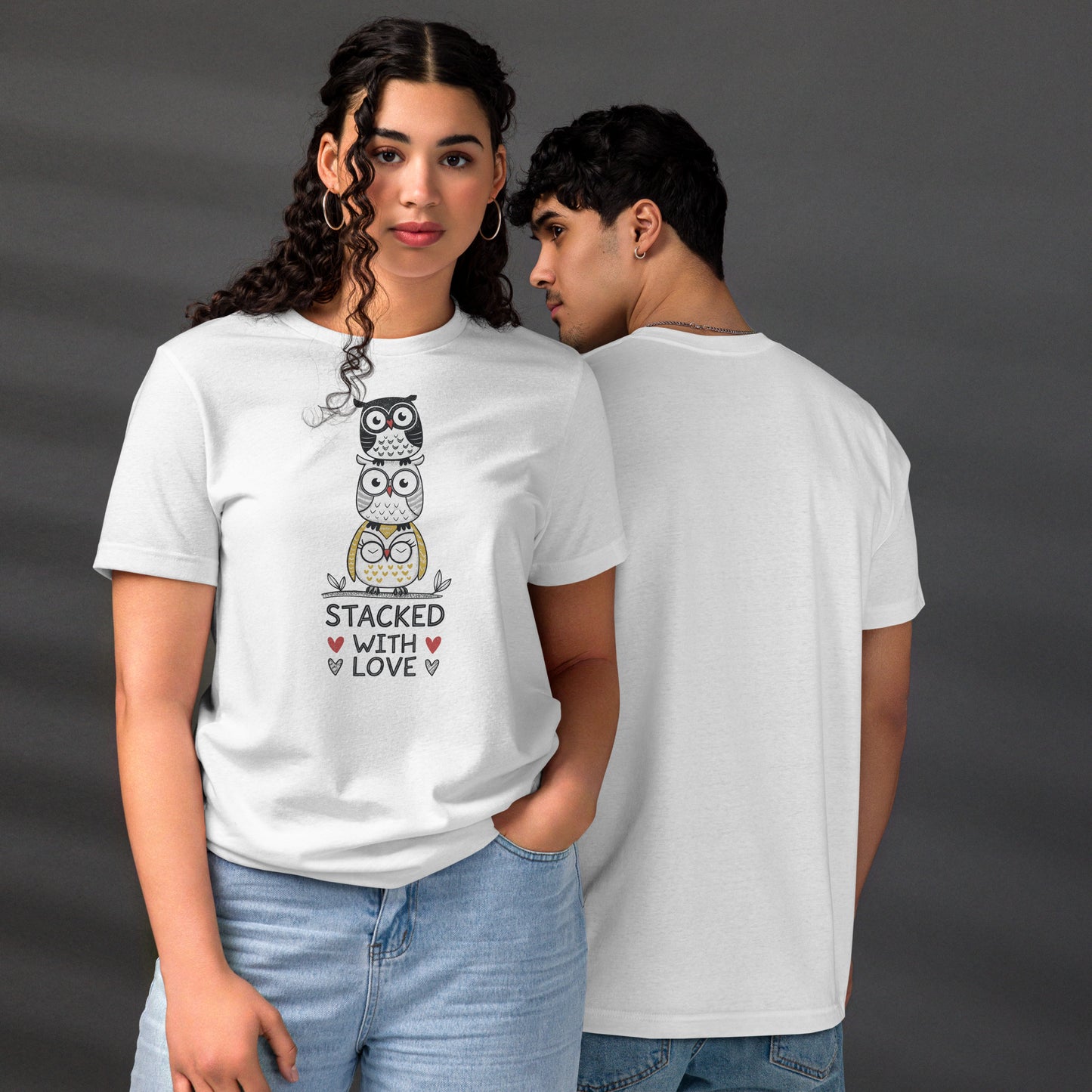 Unisex Eco T-Shirt: Stacked with Love | Owl-Themed Sustainable Fashion USA by Dudeily Dudeily