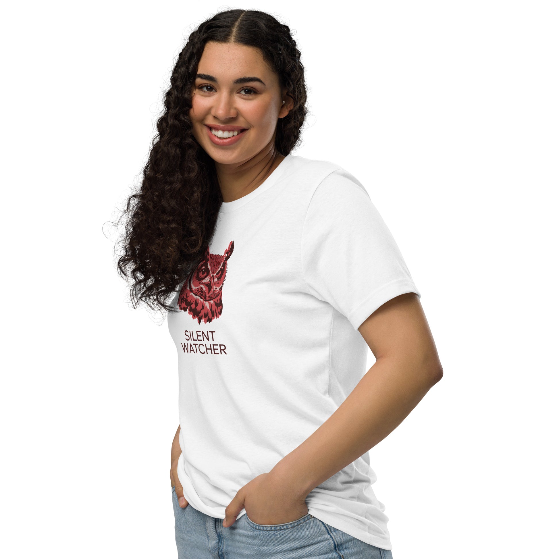 Unisex Staple Eco T-Shirt: 'Silent Watcher' in Fall | Sustainable Owl Fashion USA Dudeily