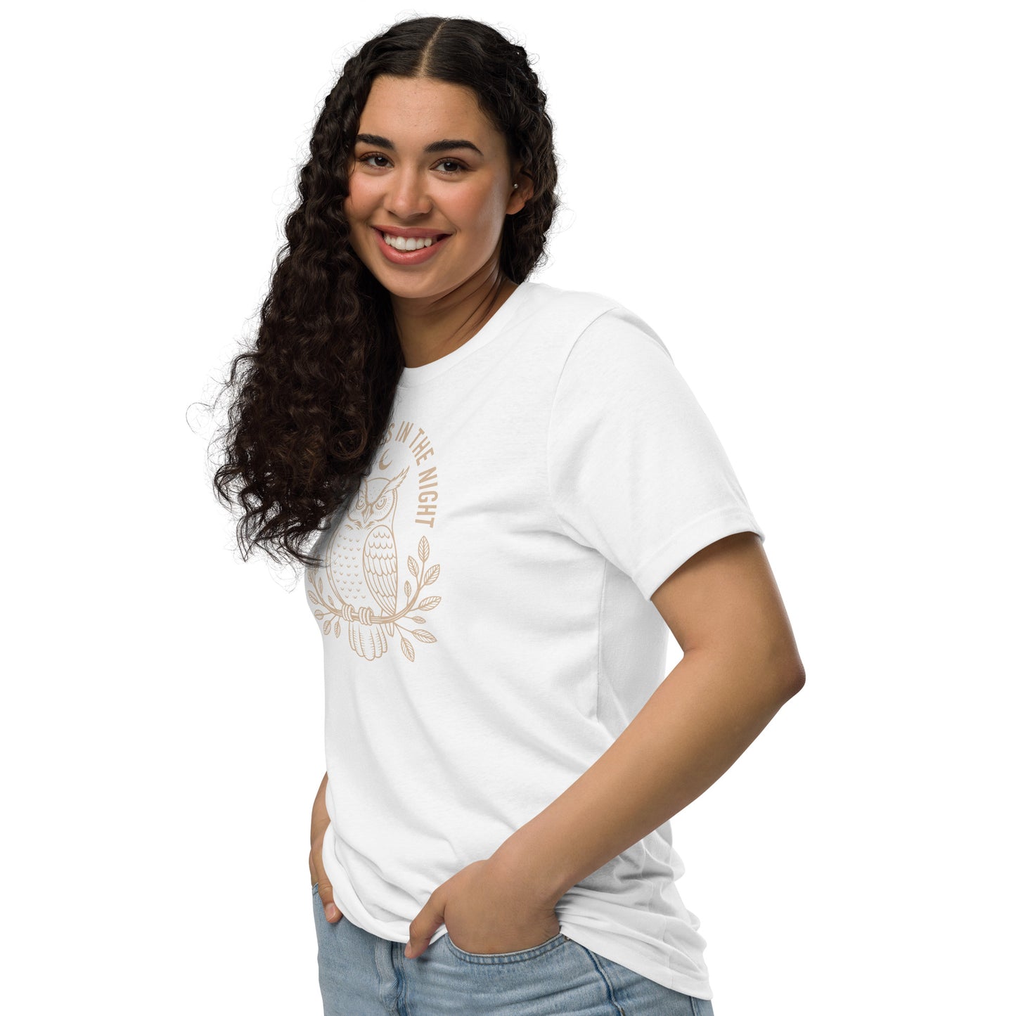 Unisex Staple Eco T-Shirt: 'Peace in the Night' in Fall | Sustainable Owl Fashion USA Dudeily