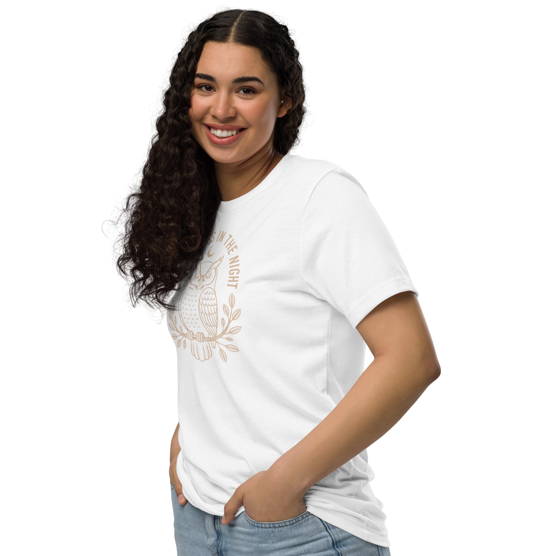 Unisex Staple Eco T-Shirt: 'Peace in the Night' in Fall | Sustainable Owl Fashion USA Dudeily