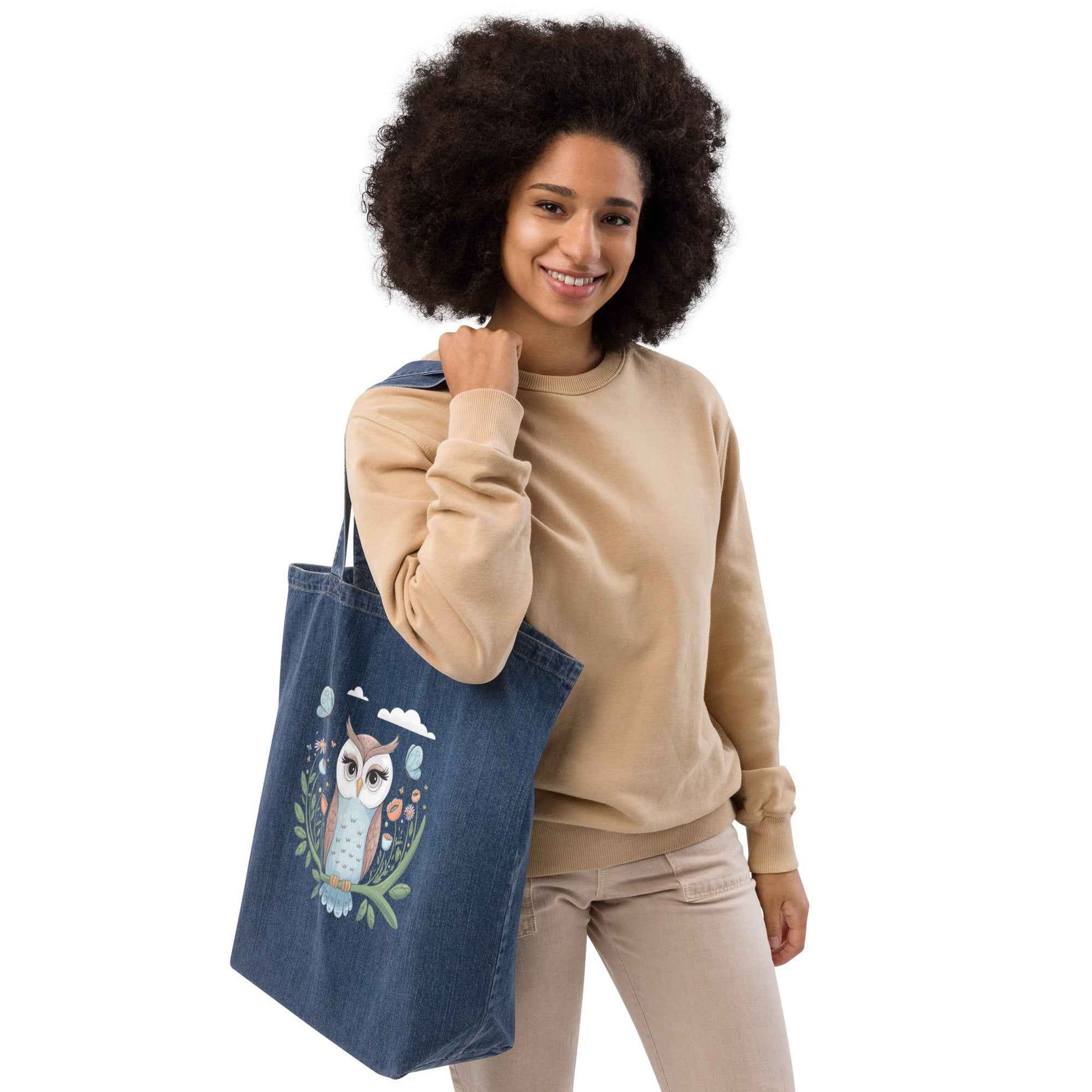 Owl Organic Denim Tote Bags - Durable & Sustainable Fashion Dudeily