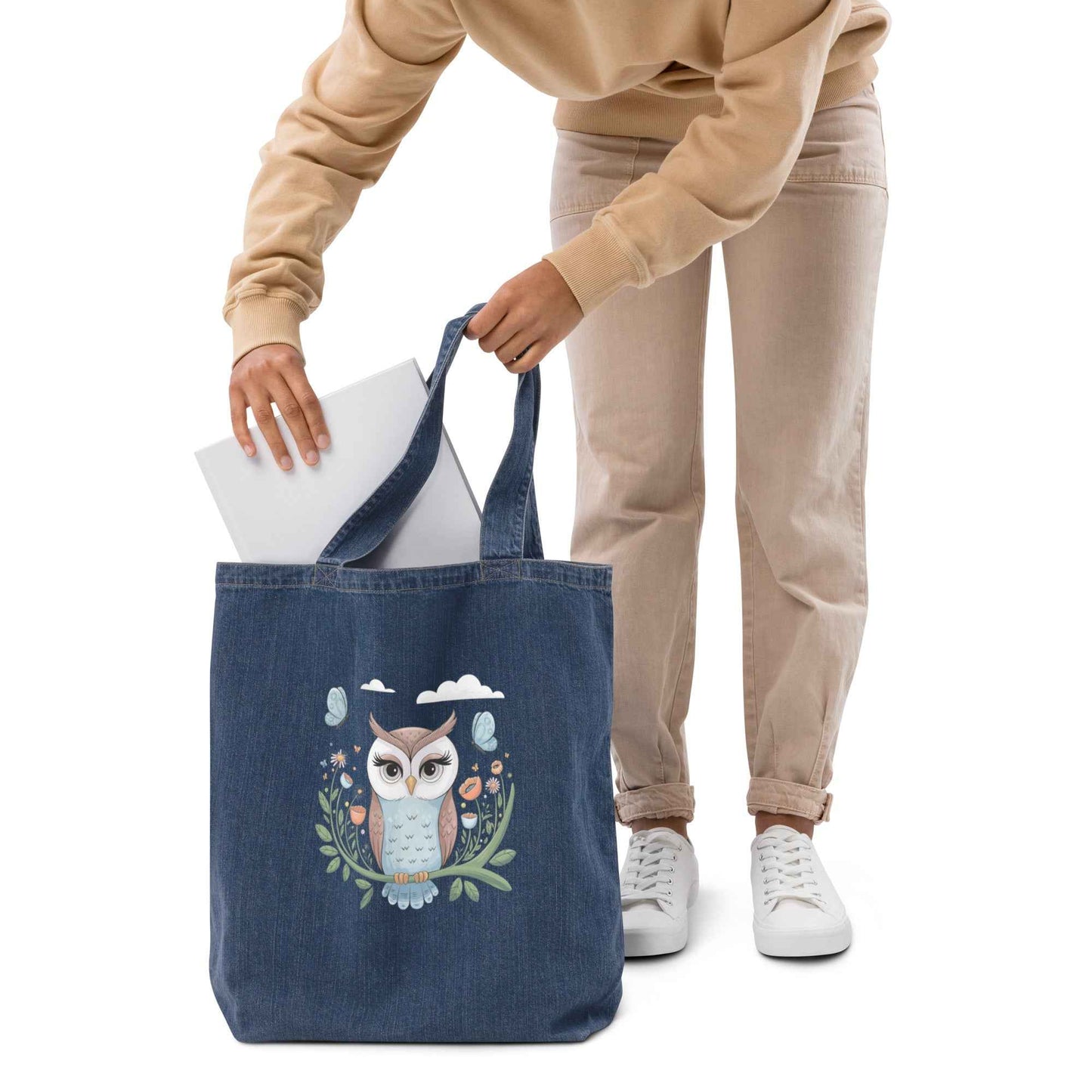 Owl Organic Denim Tote Bags - Durable & Sustainable Fashion Dudeily