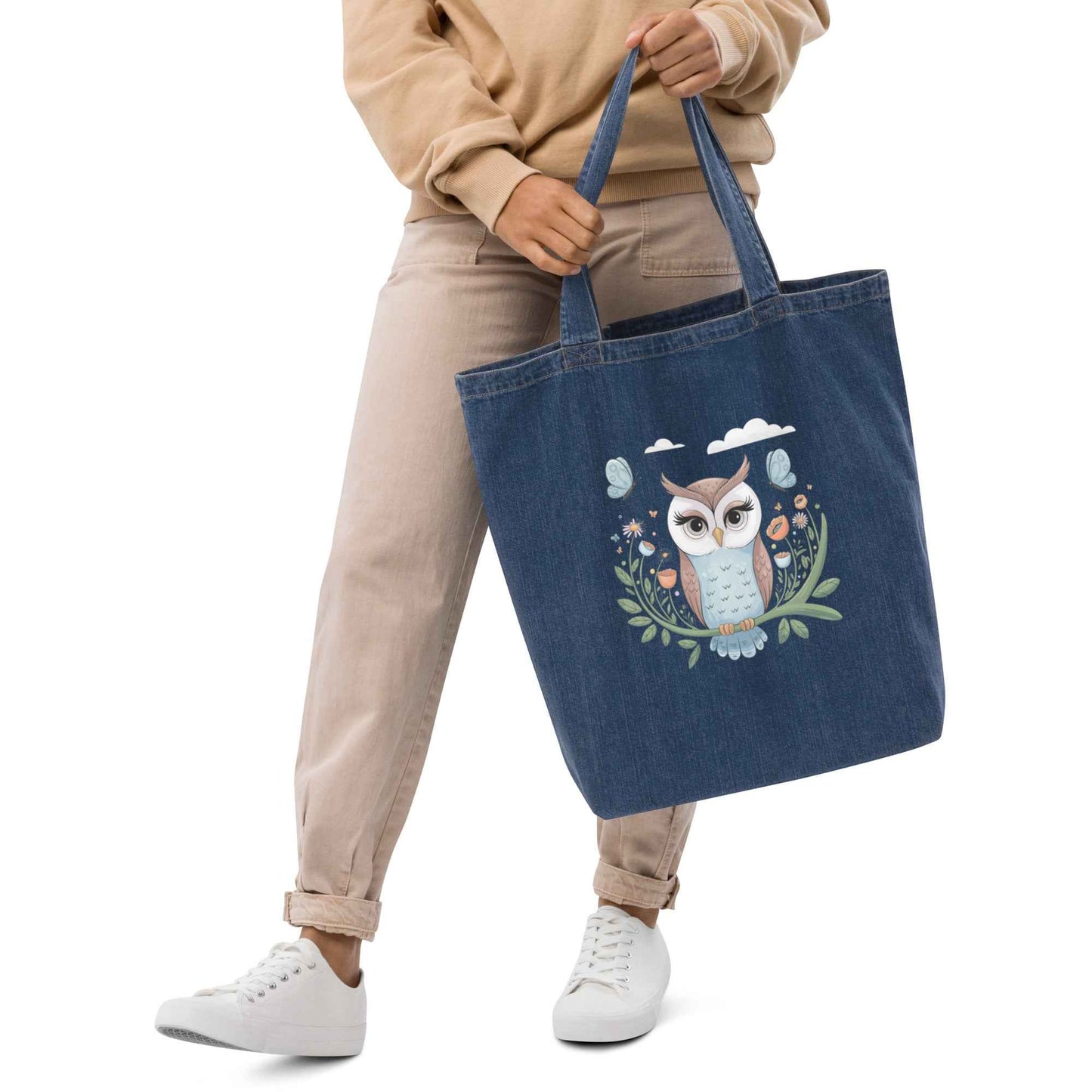 Owl Organic Denim Tote Bags - Durable & Sustainable Fashion Dudeily