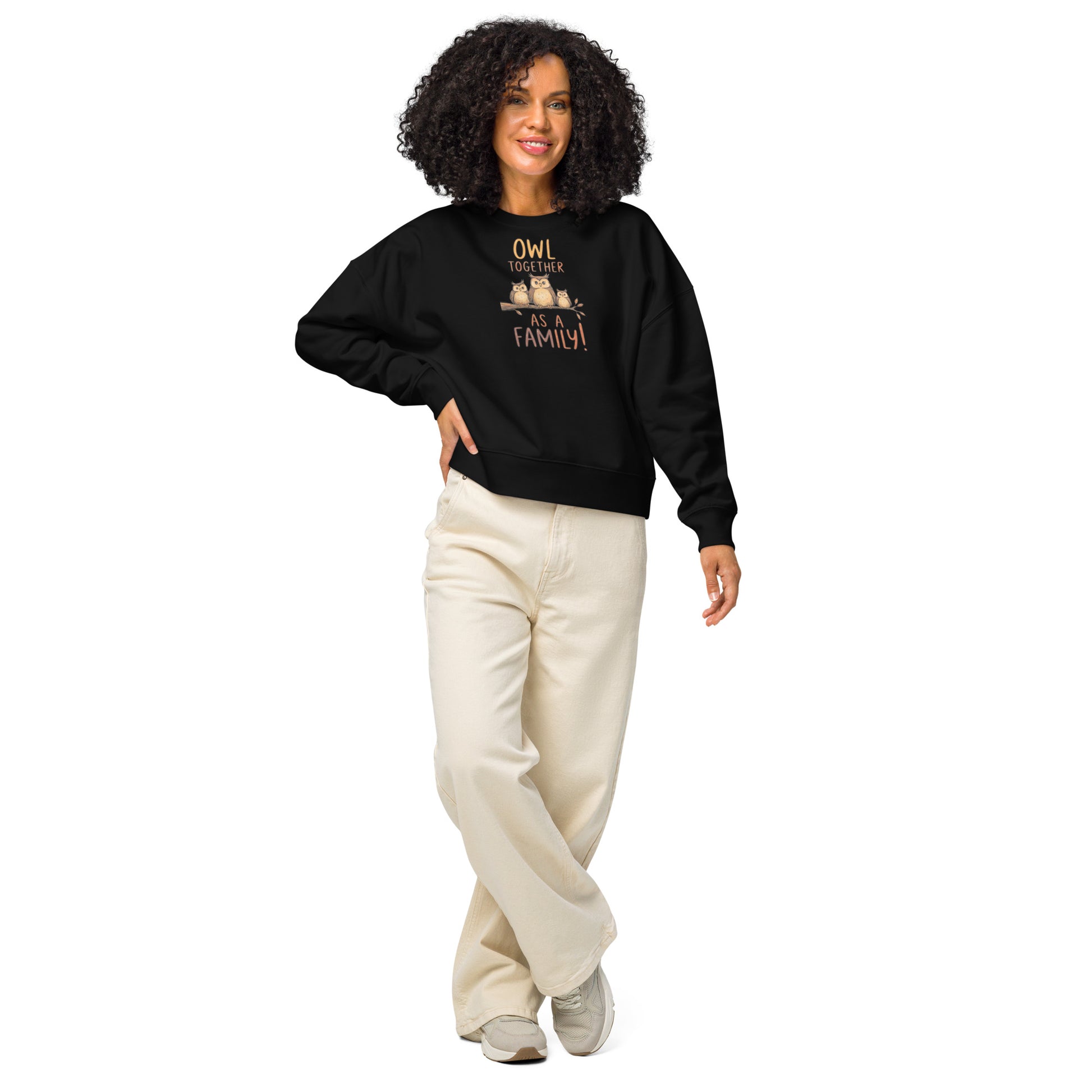 OwlSpirit Women’s Organic Crew Neck Sweatshirt – Nature-Inspired Warmth Black Dudeily