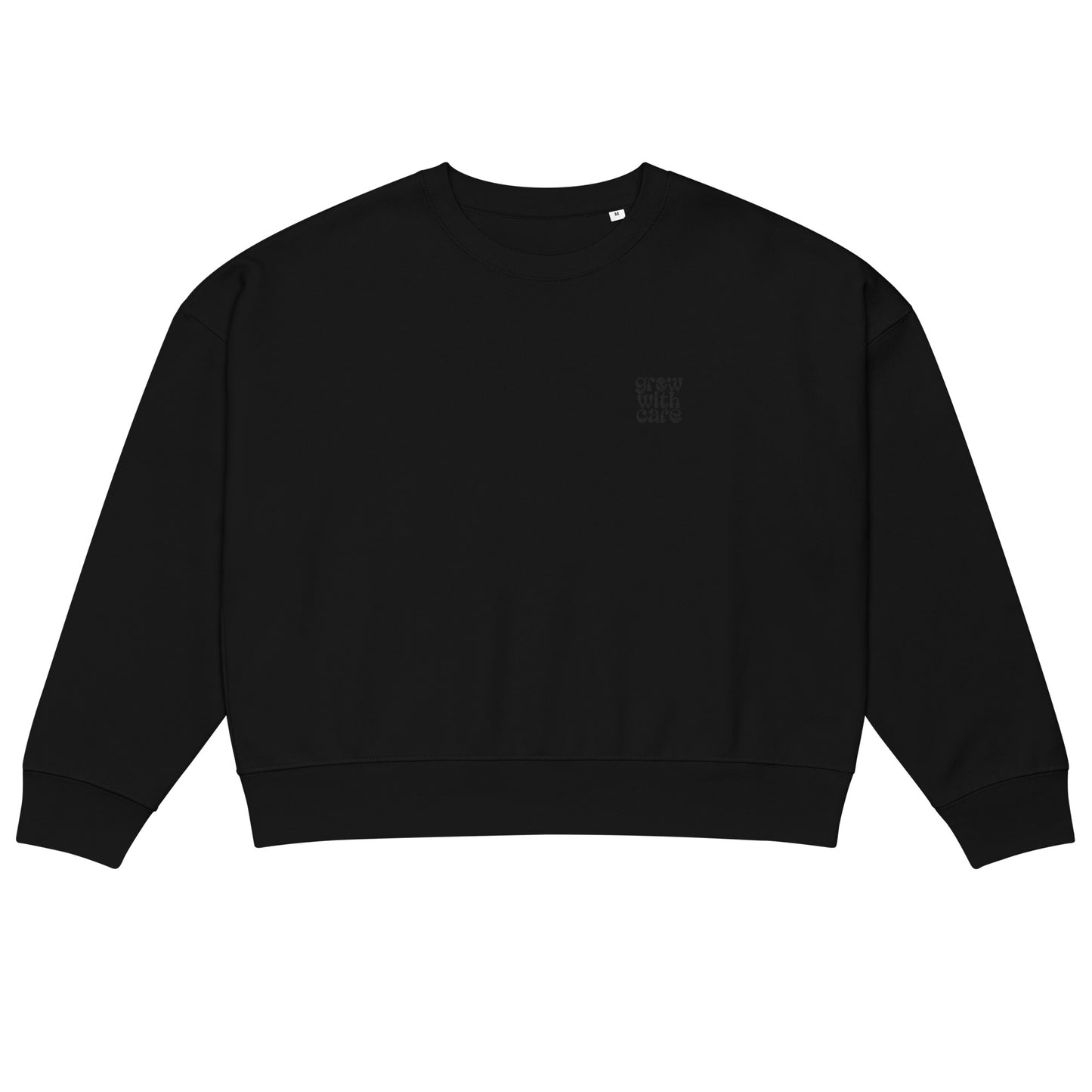 Women’s Organic Crew Neck Sweatshirt "Grow With Care" – Embroidered Eco-Friendly Owl Clothing Black Dudeily