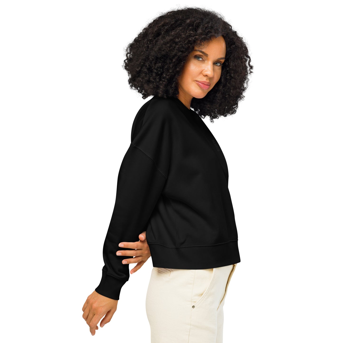 Women’s Organic Crew Neck Sweatshirt "Grow With Care" – Embroidered Eco-Friendly Owl Clothing Dudeily