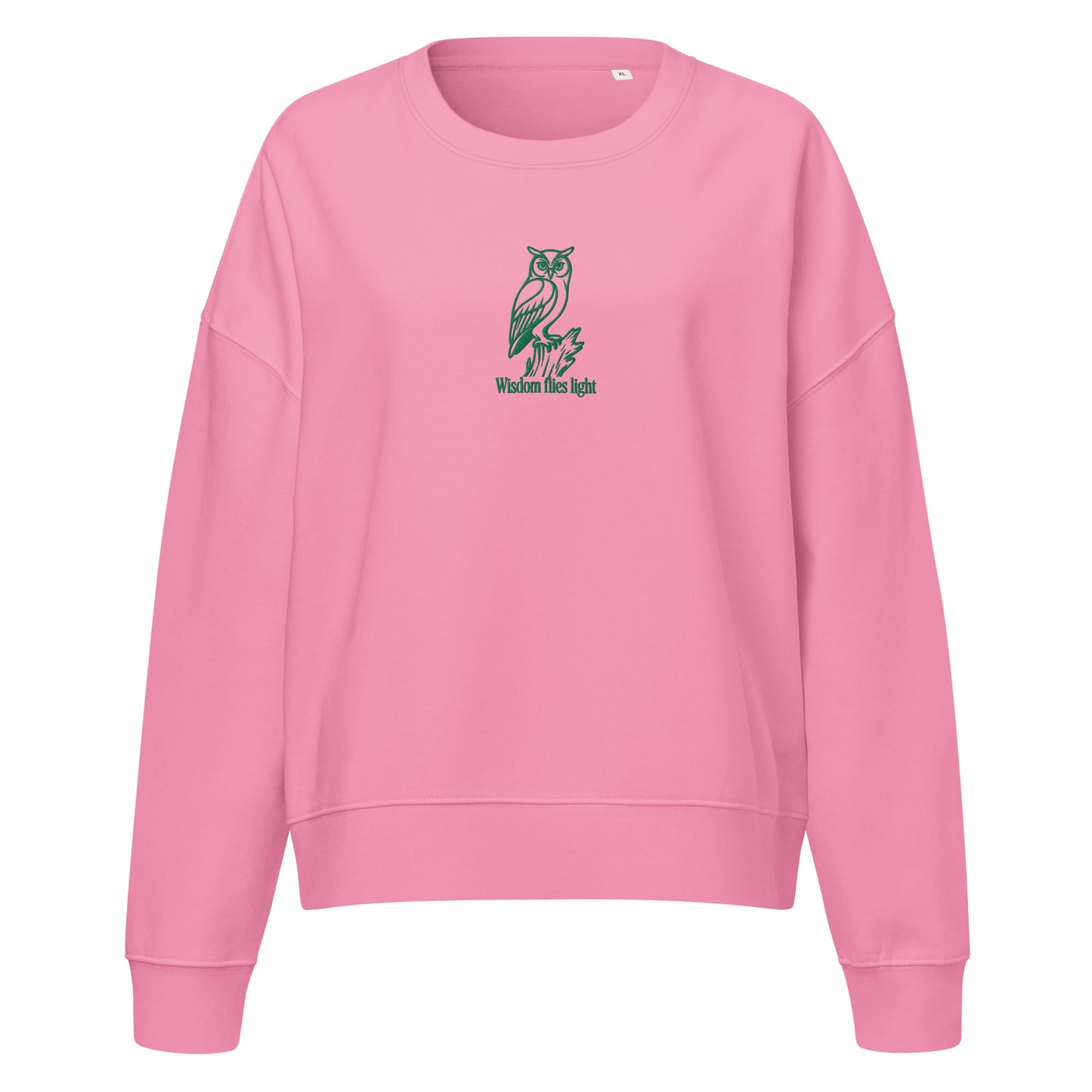 Owl Women’s Organic Crew Neck Sweatshirt: 'Wisdom Flies Light' in Fall | Sustainable Fashion USA Dudeily