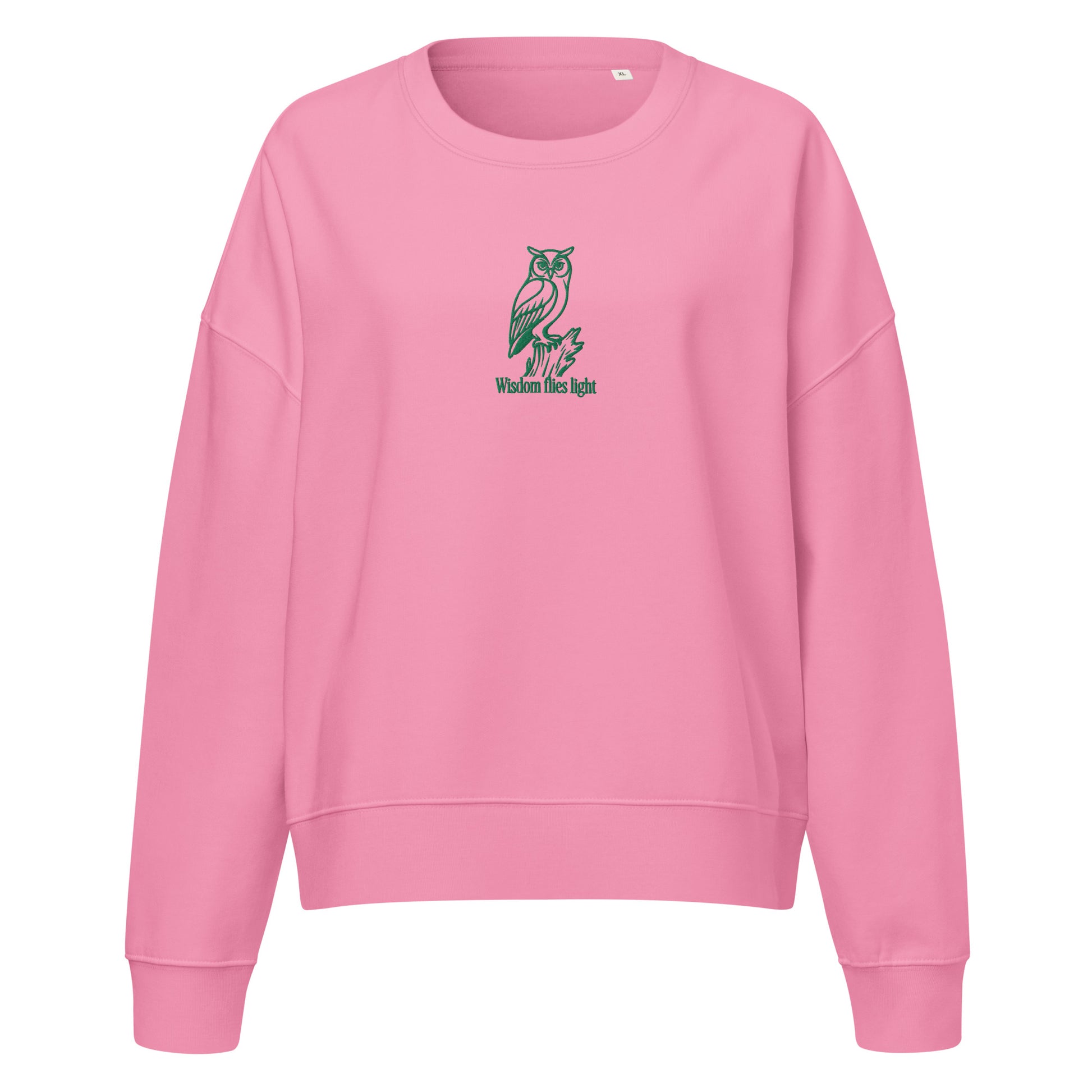 Owl Women’s Organic Crew Neck Sweatshirt: 'Wisdom Flies Light' in Fall | Sustainable Fashion USA Dudeily