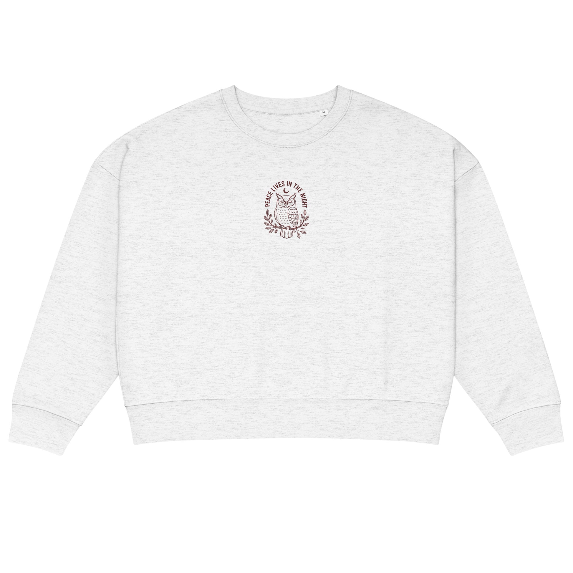 Owl Women’s Organic Crew Neck Sweatshirt – 'Peace Lives in the Night' in Fall | Sustainable Fashion USA Dudeily
