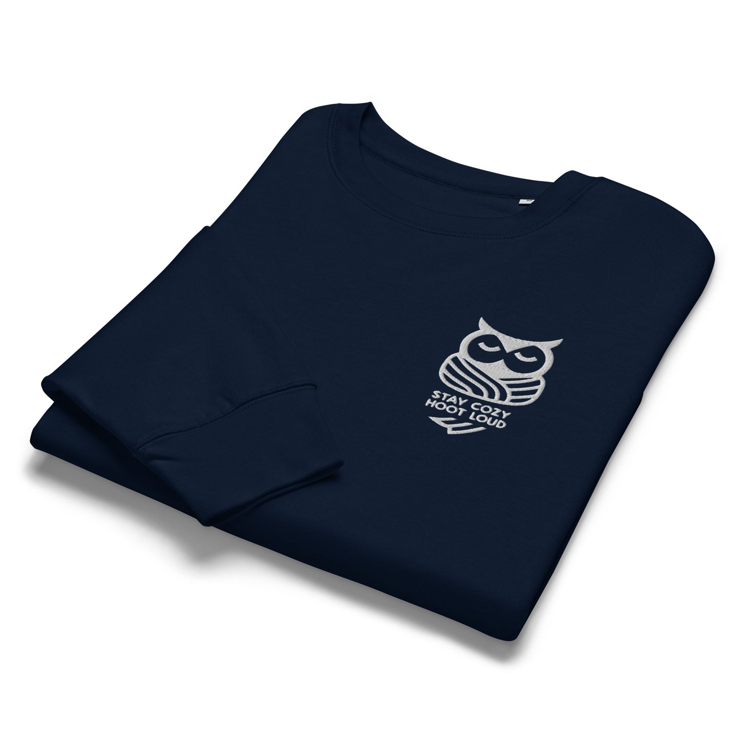 Women’s Organic Crew Neck Sweatshirt: 'Stay Cozy Hoot Loud' in Fall | Sustainable Owl Fashion USA Dudeily