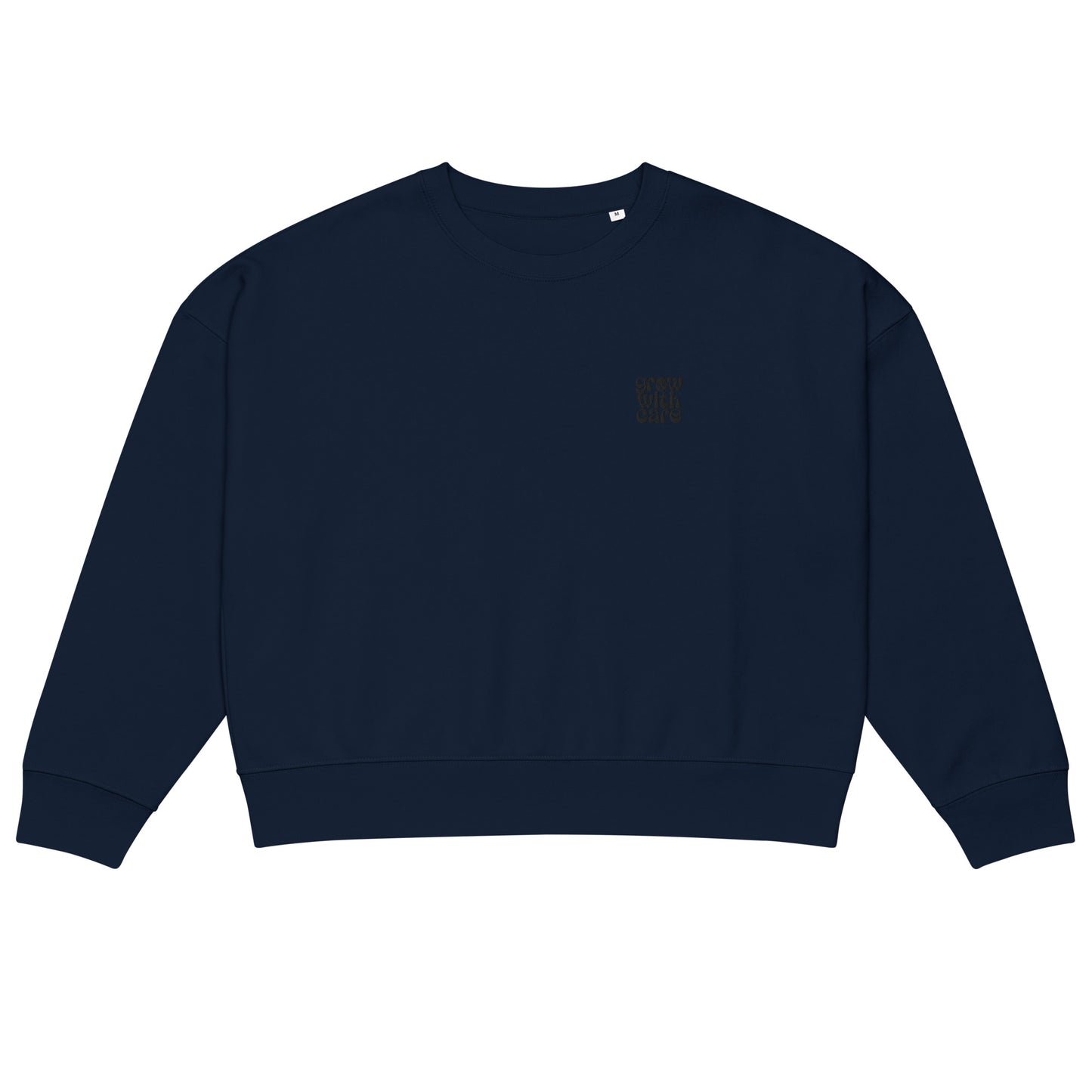 Women’s Organic Crew Neck Sweatshirt "Grow With Care" – Embroidered Eco-Friendly Owl Clothing French Navy Dudeily