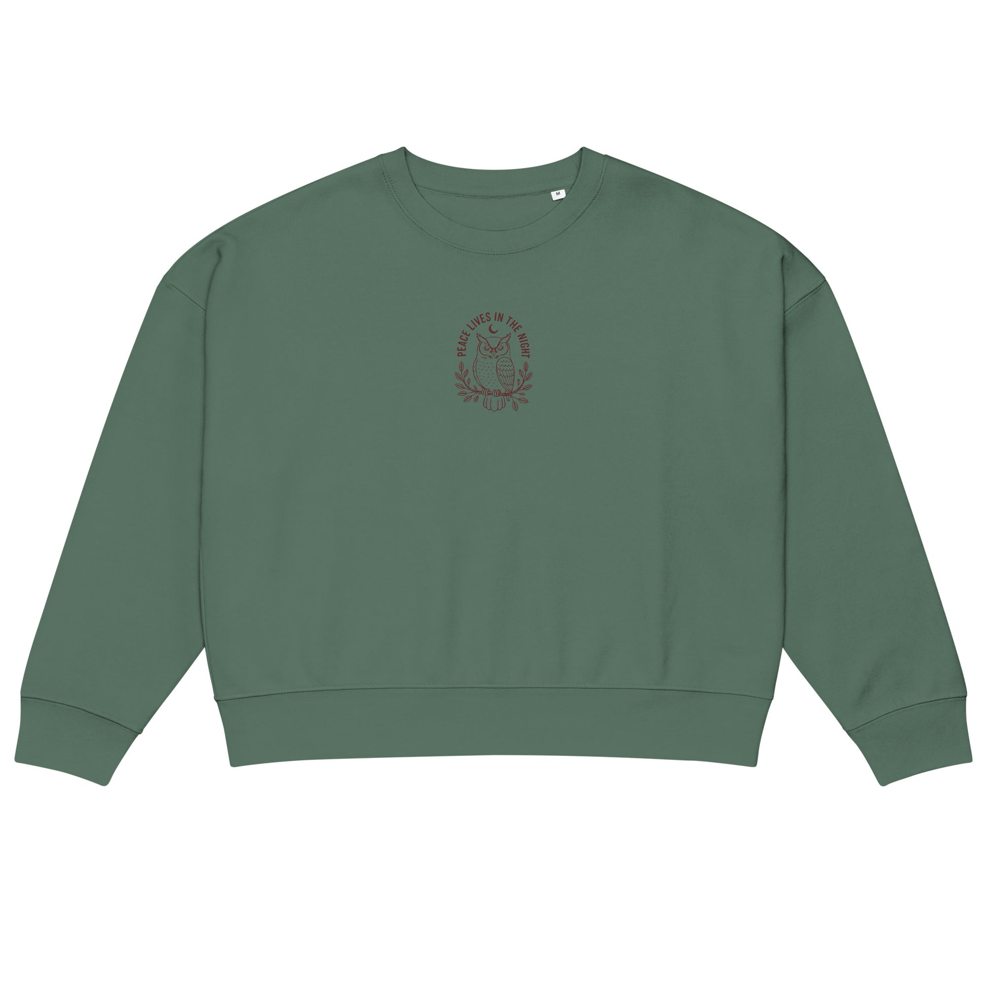 Owl Women’s Organic Crew Neck Sweatshirt – 'Peace Lives in the Night' in Fall | Sustainable Fashion USA Dudeily