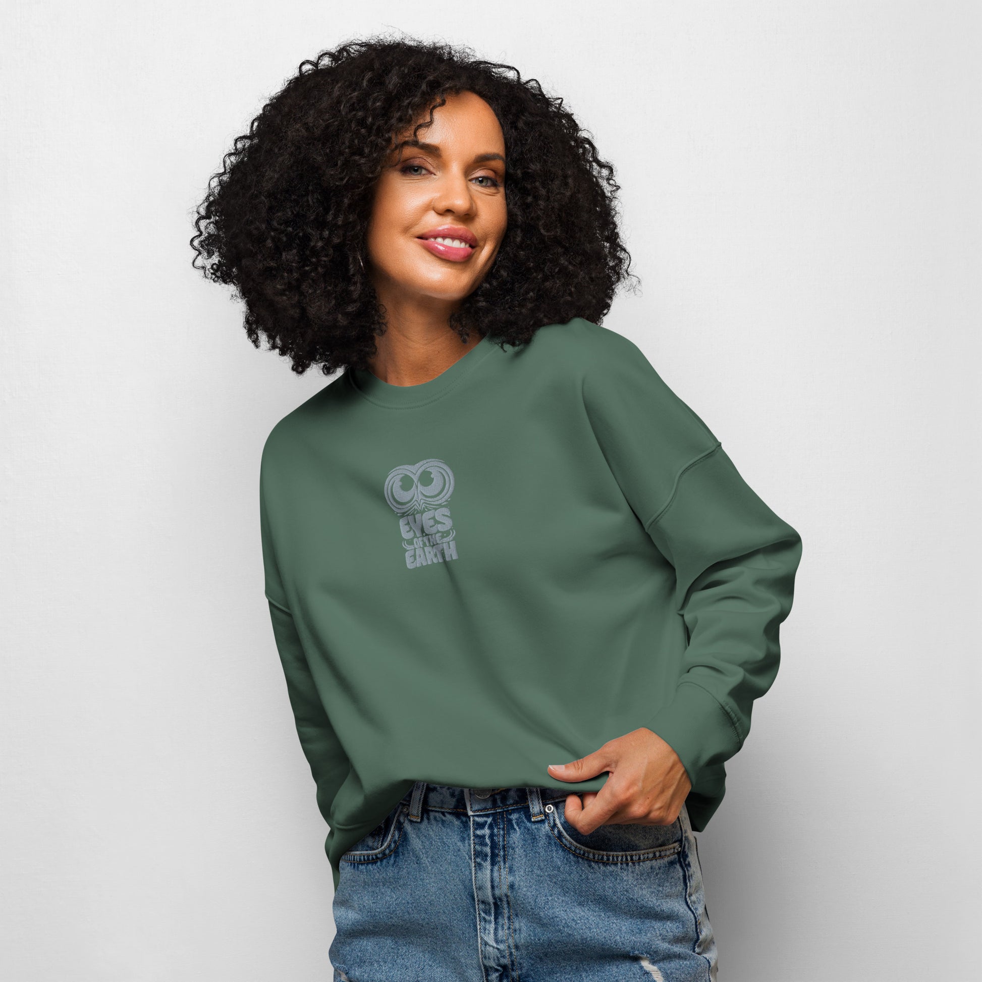 Owl Women’s Crew Neck Sweatshirt: 'Eyes of the Earth' in Fall | Sustainable Fashion USA Dudeily
