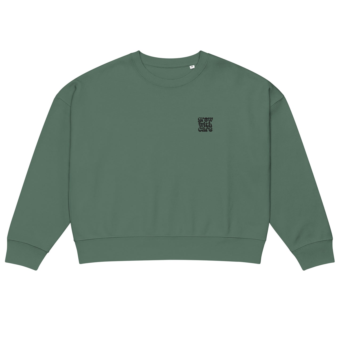 Women’s Organic Crew Neck Sweatshirt "Grow With Care" – Embroidered Eco-Friendly Owl Clothing Green Bay Dudeily