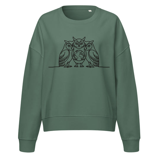 Women’s Organic Crew Neck Sweatshirt – Minimal Owl Print | Eco-Friendly Owl Clothing Green Bay Dudeily