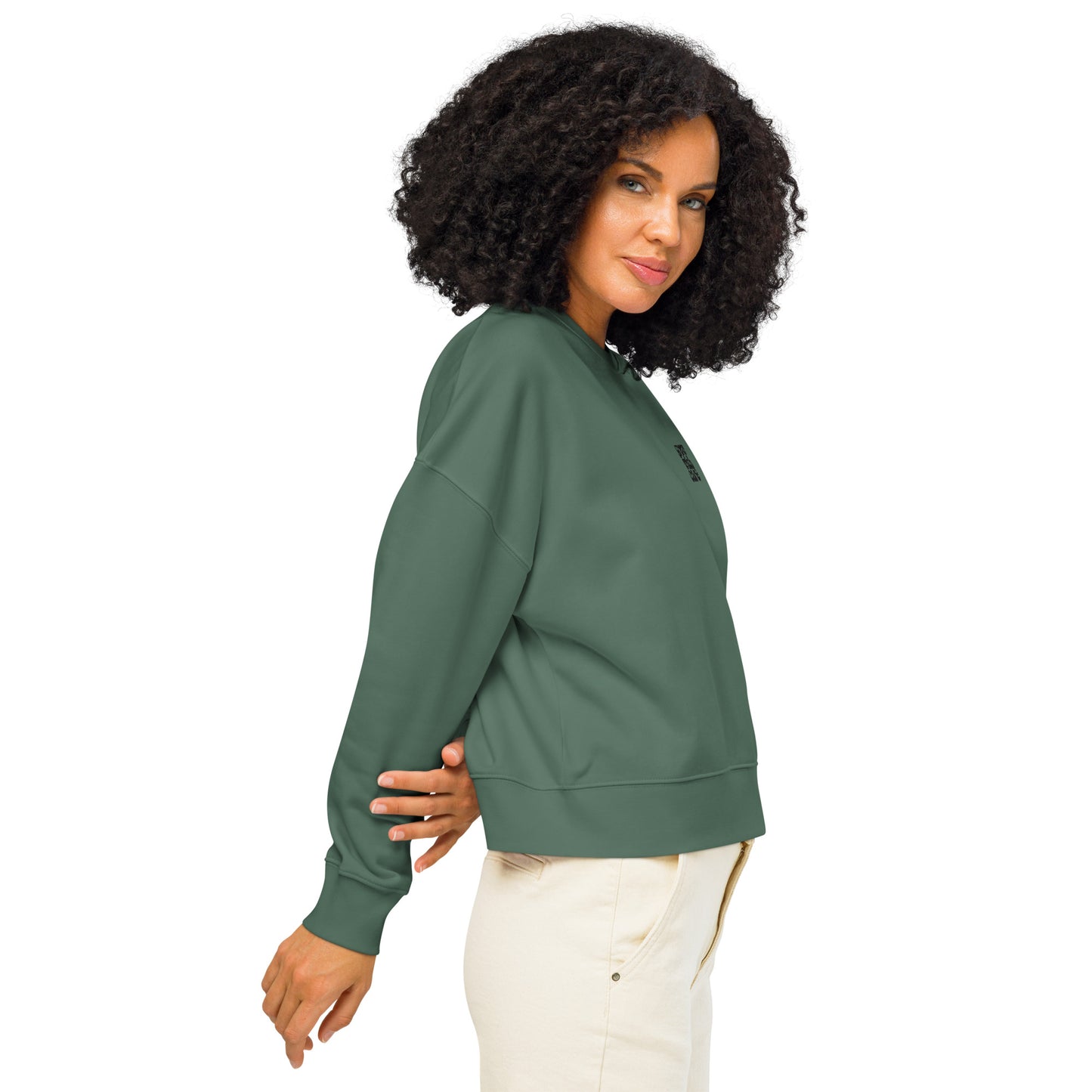 Women’s Organic Crew Neck Sweatshirt "Grow With Care" – Embroidered Eco-Friendly Owl Clothing Dudeily