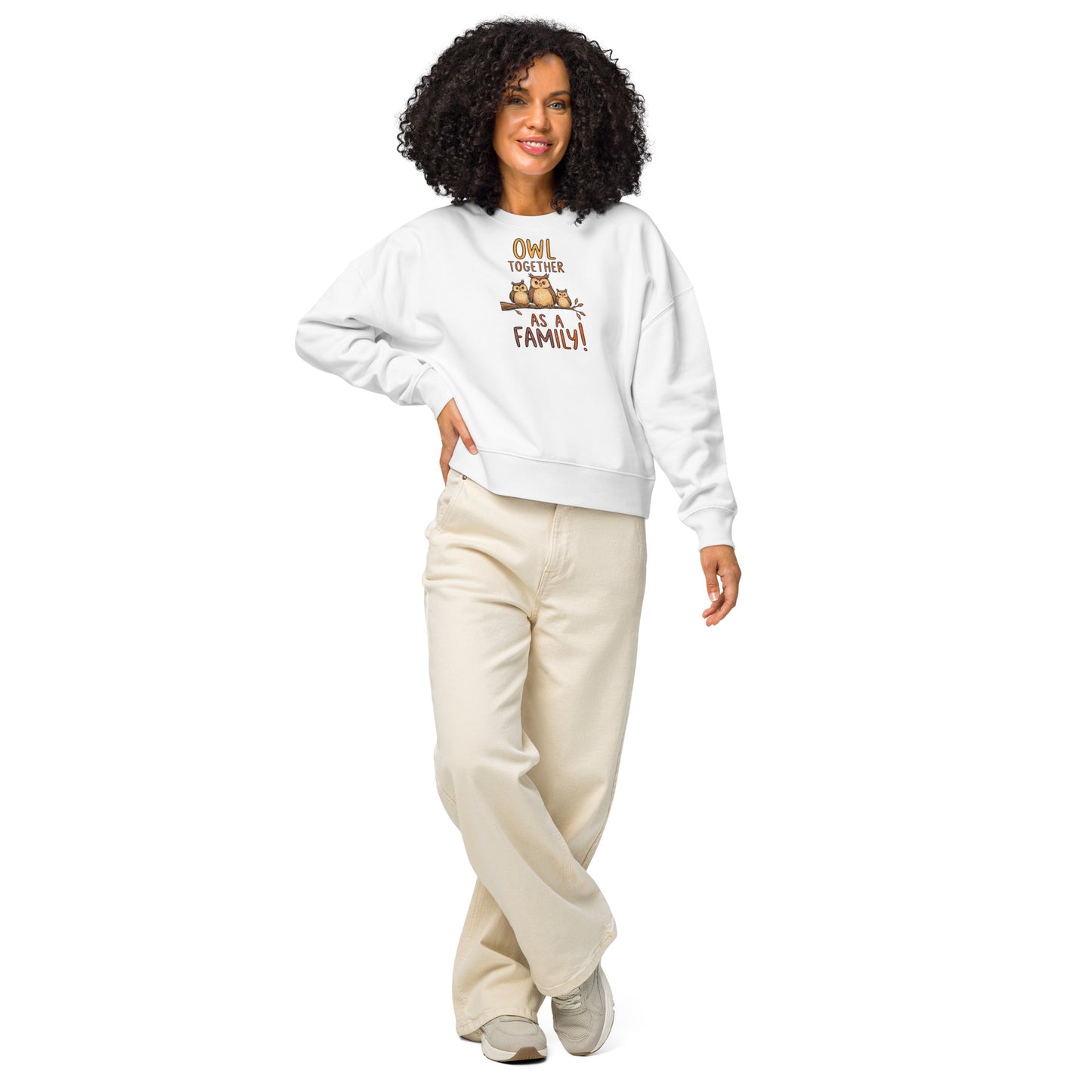 OwlSpirit Women’s Organic Crew Neck Sweatshirt – Nature-Inspired Warmth White Dudeily