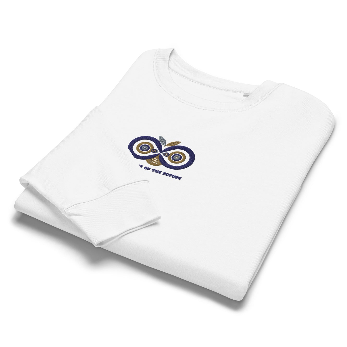 Women’s Organic Crew Neck Sweatshirt: Owl Eyes on the Future | Owl Embroidered Sustainable Fashion USA Dudeily