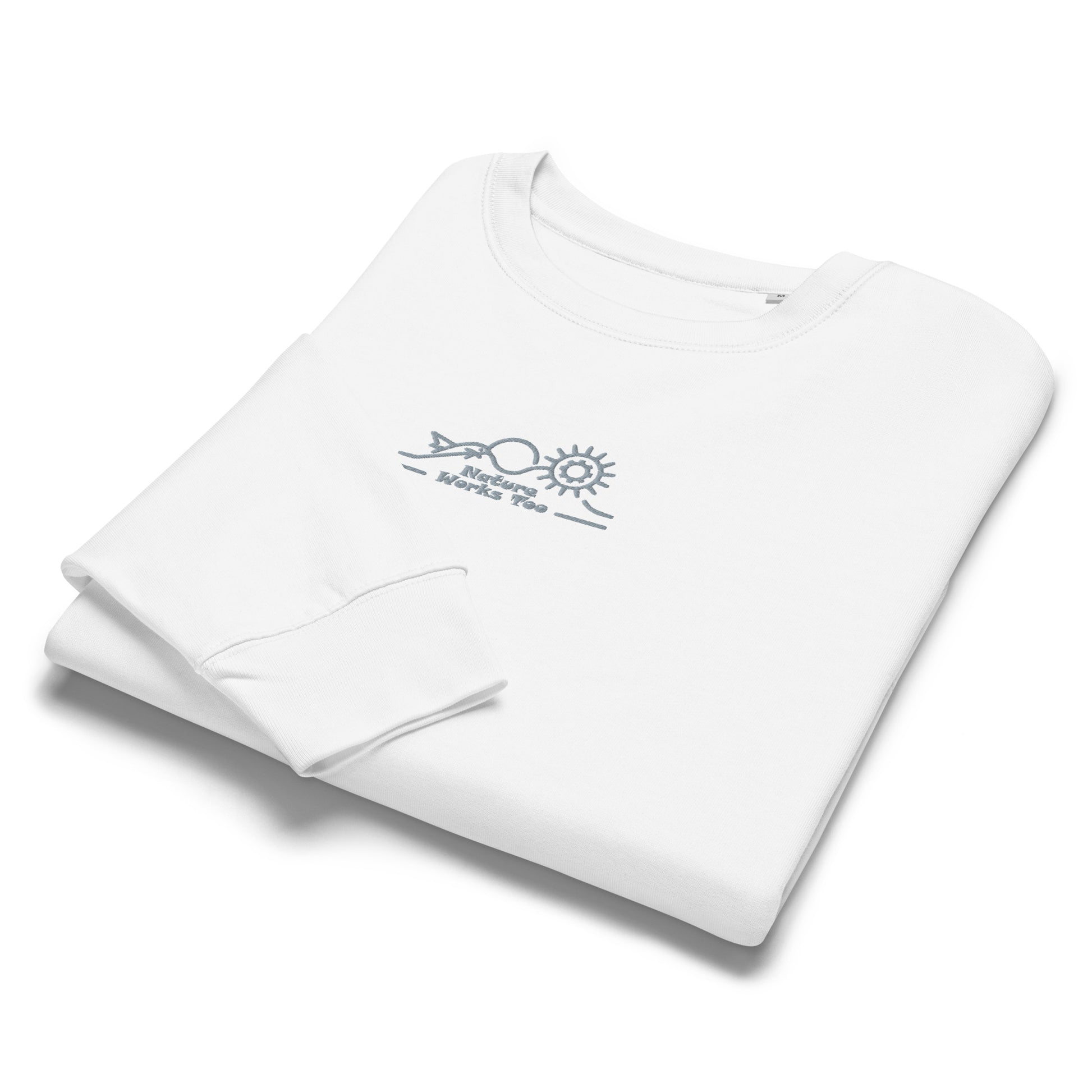 Women’s Organic Crew Neck Sweatshirt: Nature Works Too | Owl Embroidered Sustainable Fashion USA by Dudeily Dudeily