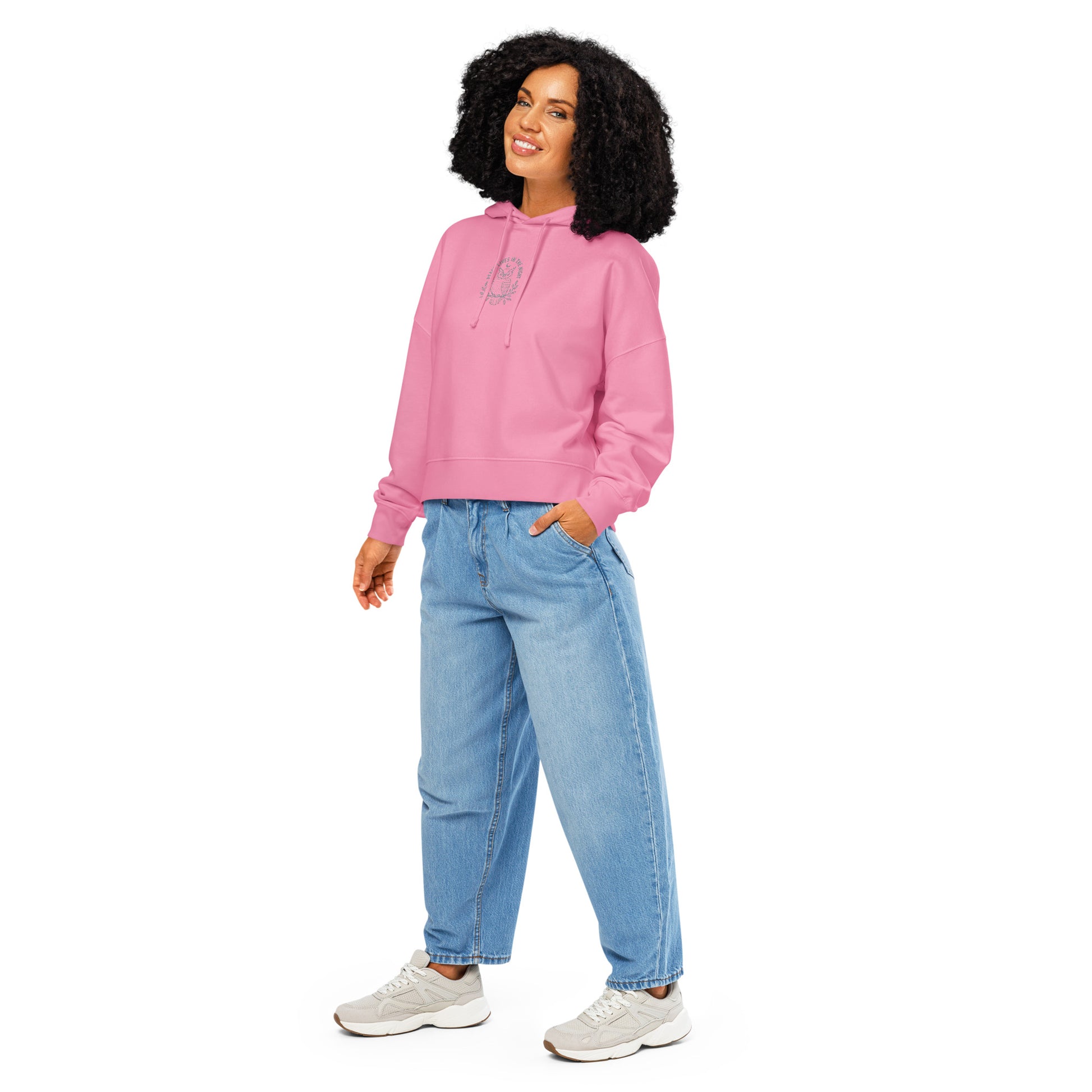 Owl Women’s Organic Mid-Weight Hoodie – "Peace Lives in the Night" | Sustainable Fashion Bubble Pink Dudeily