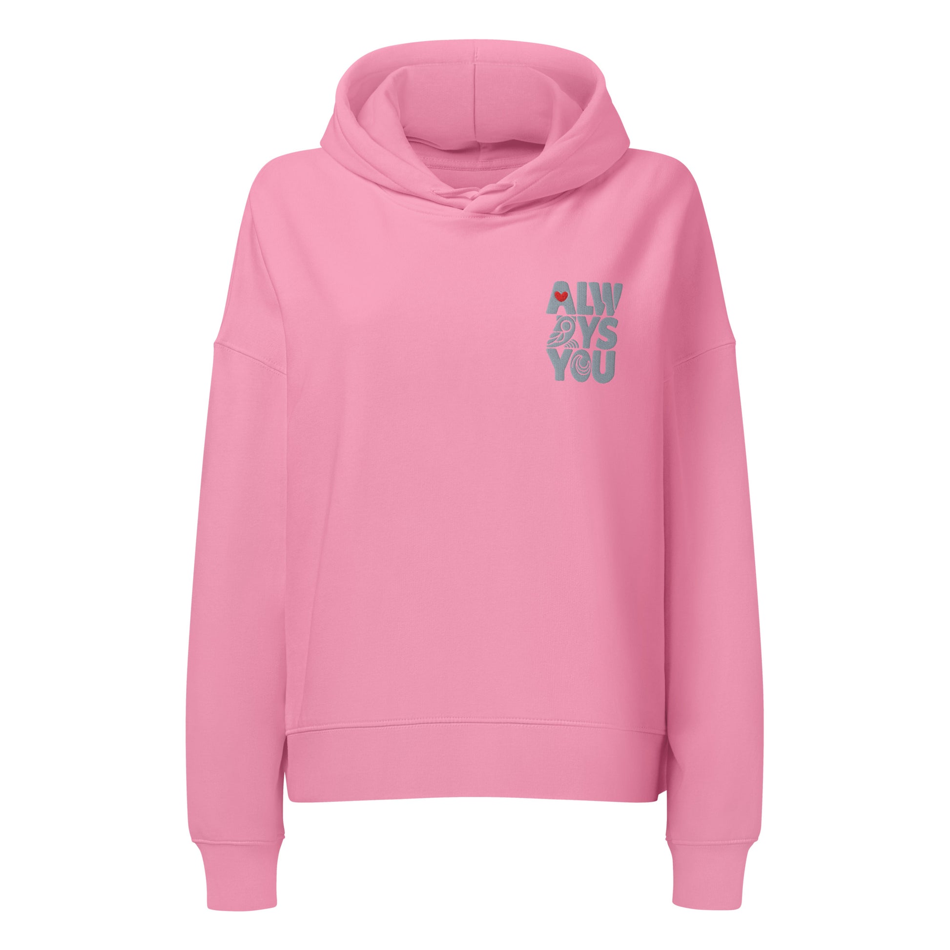 Women’s Organic Mid-Weight Hoodie – Eco-Friendly Owl Clothing “Always You” Embroidered Ethical Apparel Bubble Pink Dudeily