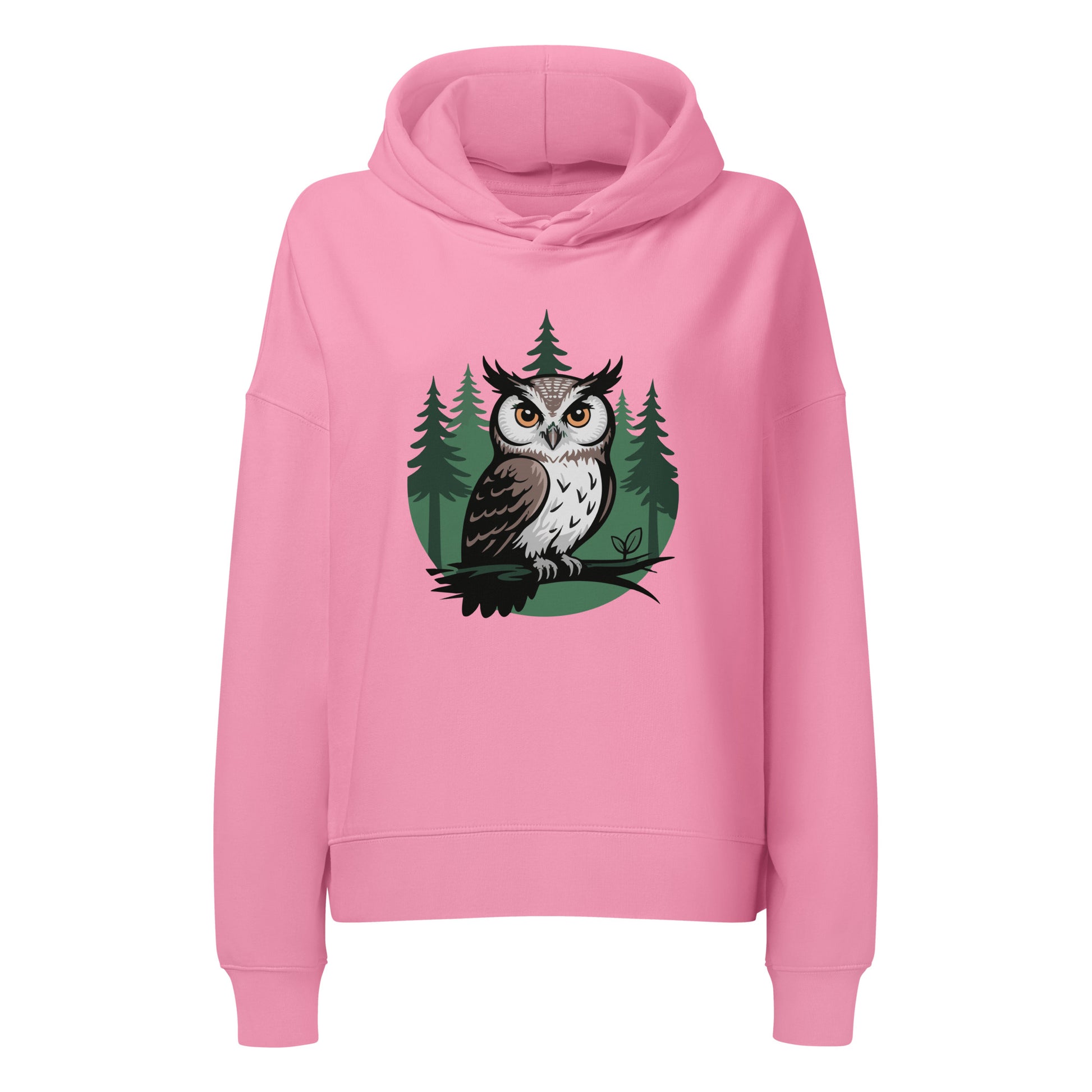 Women’s Organic Mid-Weight Hoodie – Nature-Inspired Owl Print | Eco-Friendly Owl Clothing Bubble Pink Dudeily