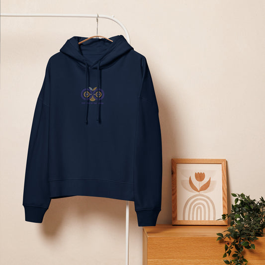 Embroidered Women’s Organic Mid-Weight Hoodie – Owl Eyes on the Future | Owl-Themed Sustainable Fashion Dudeily