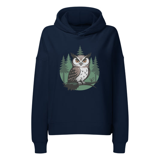Women’s Organic Mid-Weight Hoodie – Nature-Inspired Owl Print | Eco-Friendly Owl Clothing French Navy Dudeily
