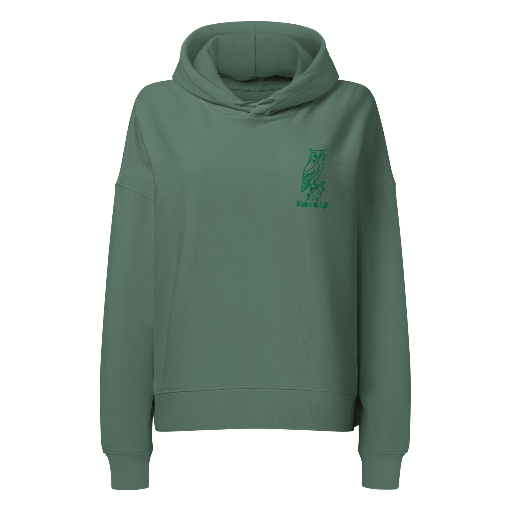 Owl Women’s Organic Mid-Weight Hoodie: 'Wisdom Flies Light' in Fall | Sustainable Fashion Dudeily