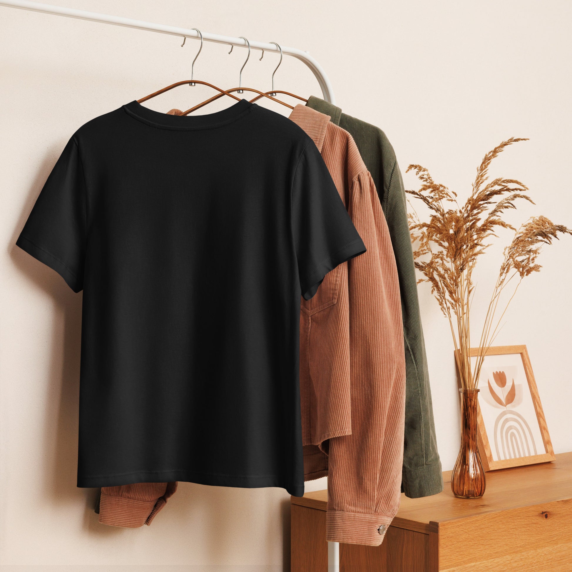Women’s Organic Ribbed Neck T-Shirt “Rooted In Renewal” – Sustainable Owl Print Tee Dudeily