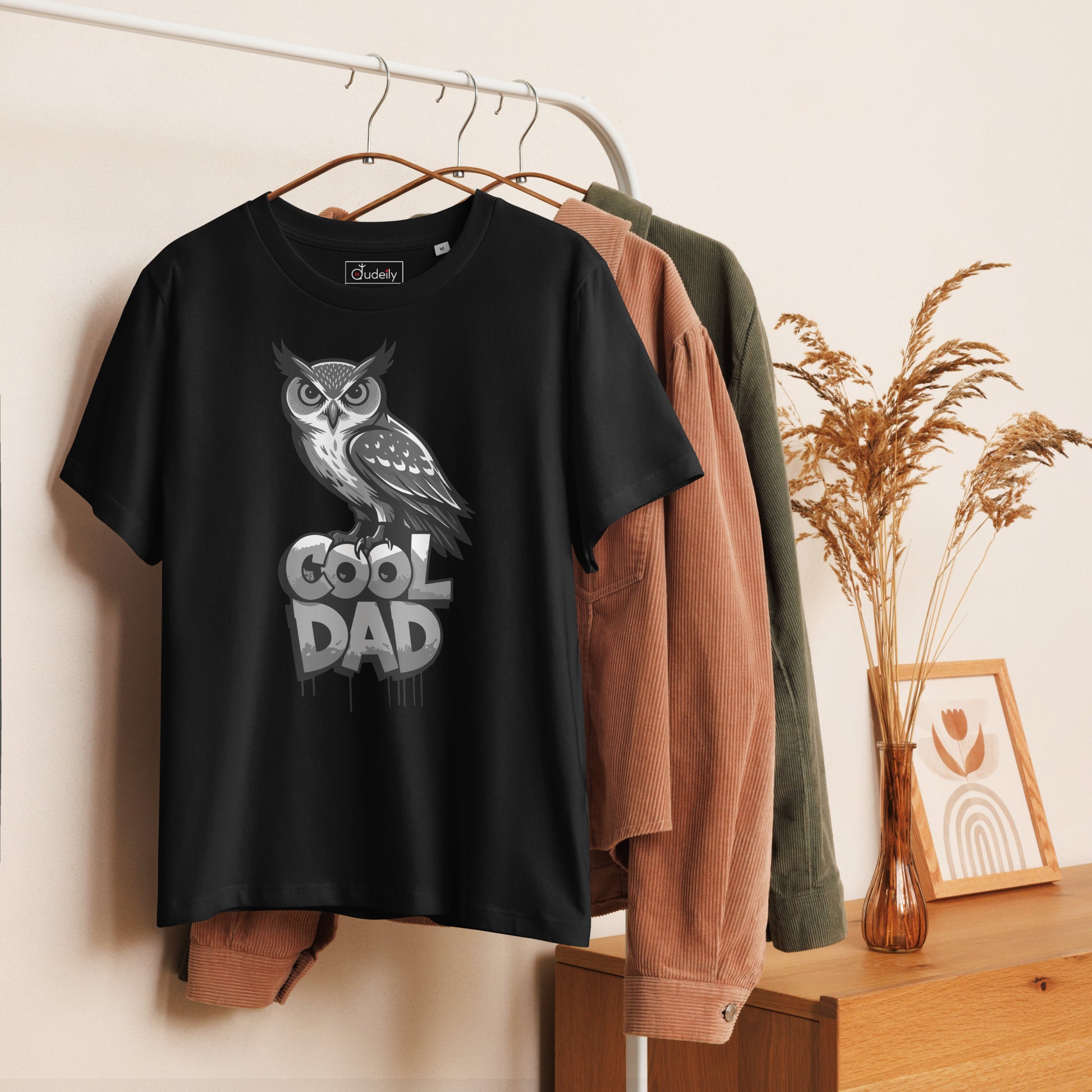 Women’s Organic Ribbed Neck T-Shirt – Sustainable Father’s Day Gift for Owl & Nature Lovers | Dudeily Dudeily