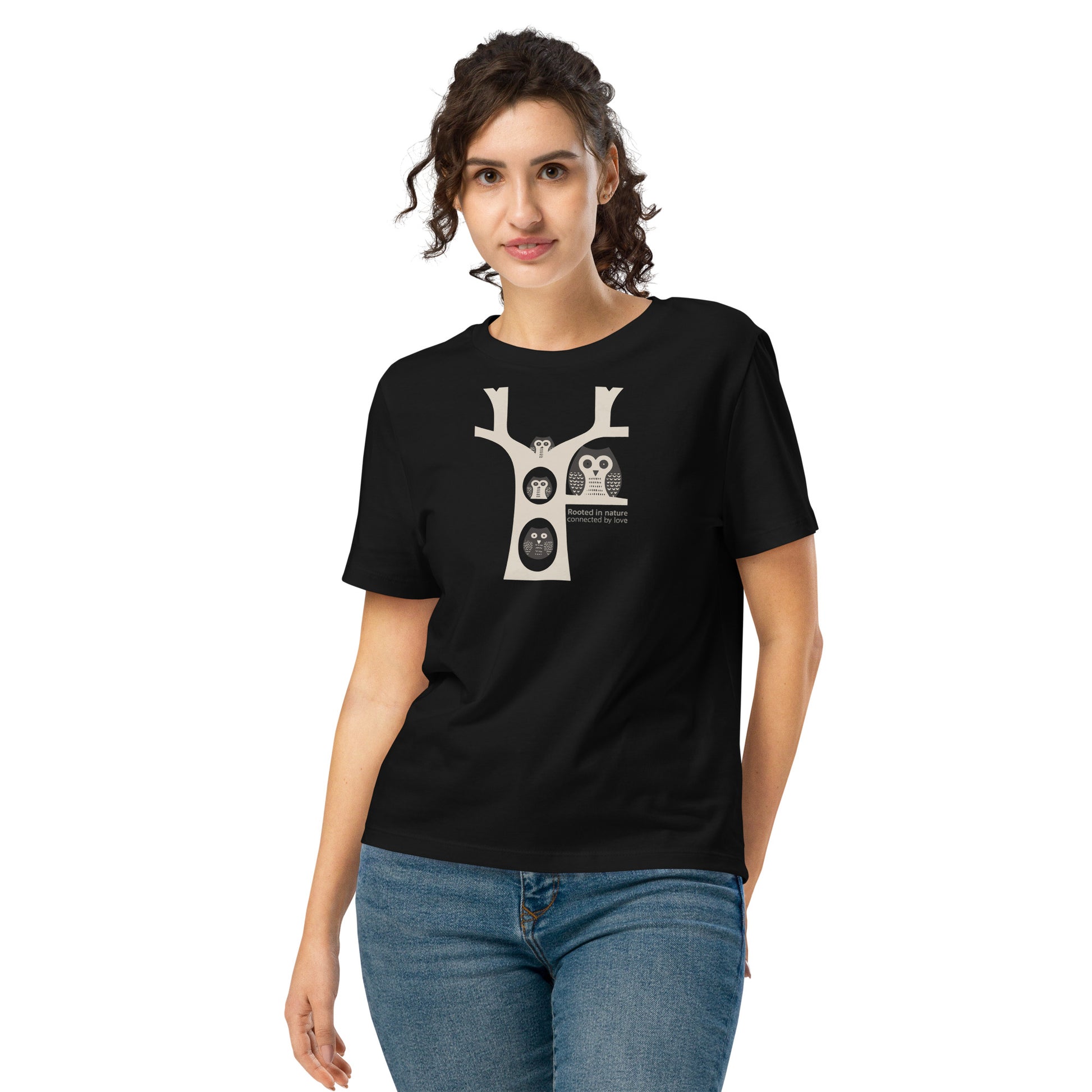 OwlGrace Women’s Organic Ribbed Neck T-Shirt – Sustainable Fashion USA | Family Day Edition Black Dudeily