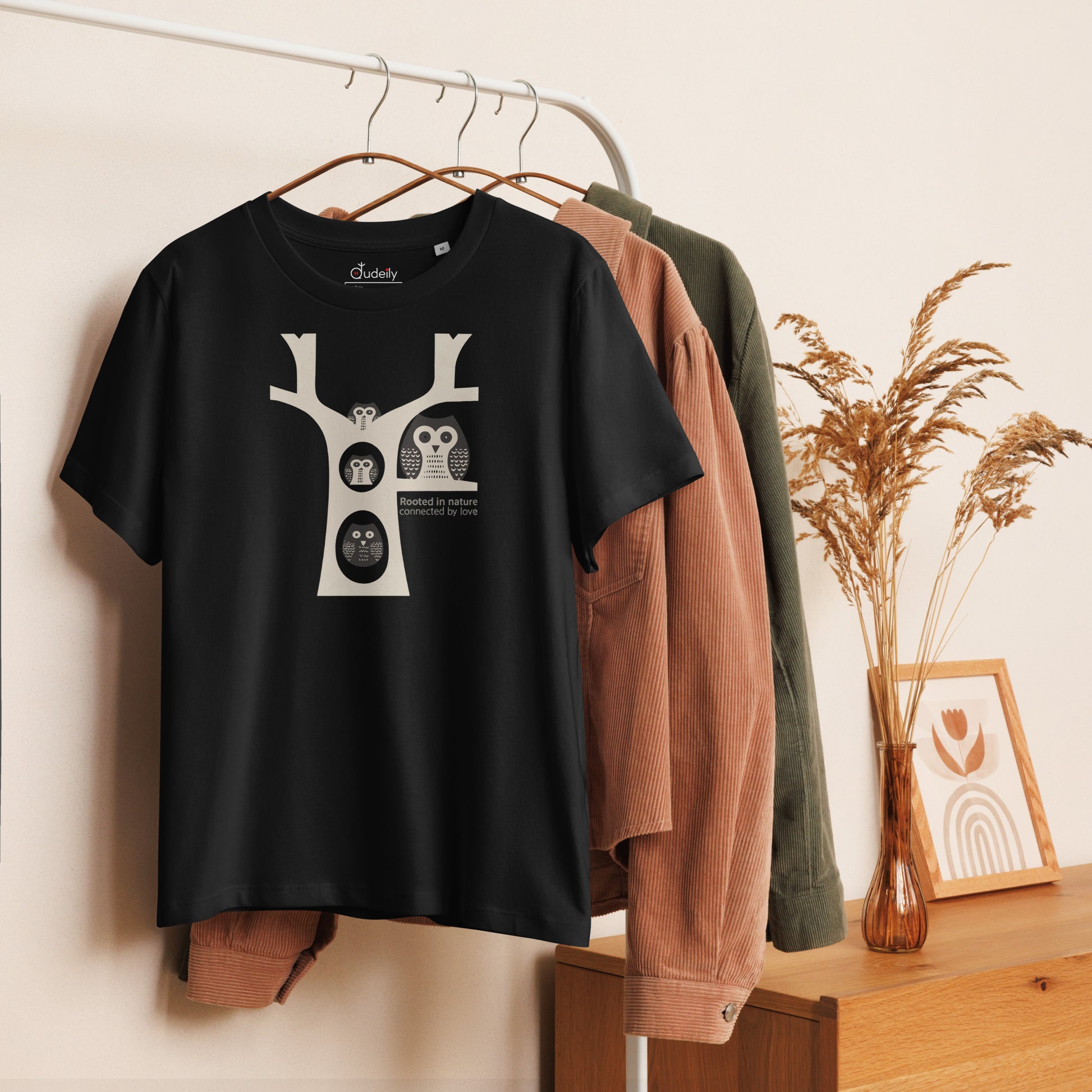OwlGrace Women’s Organic Ribbed Neck T-Shirt – Sustainable Fashion USA | Family Day Edition Dudeily