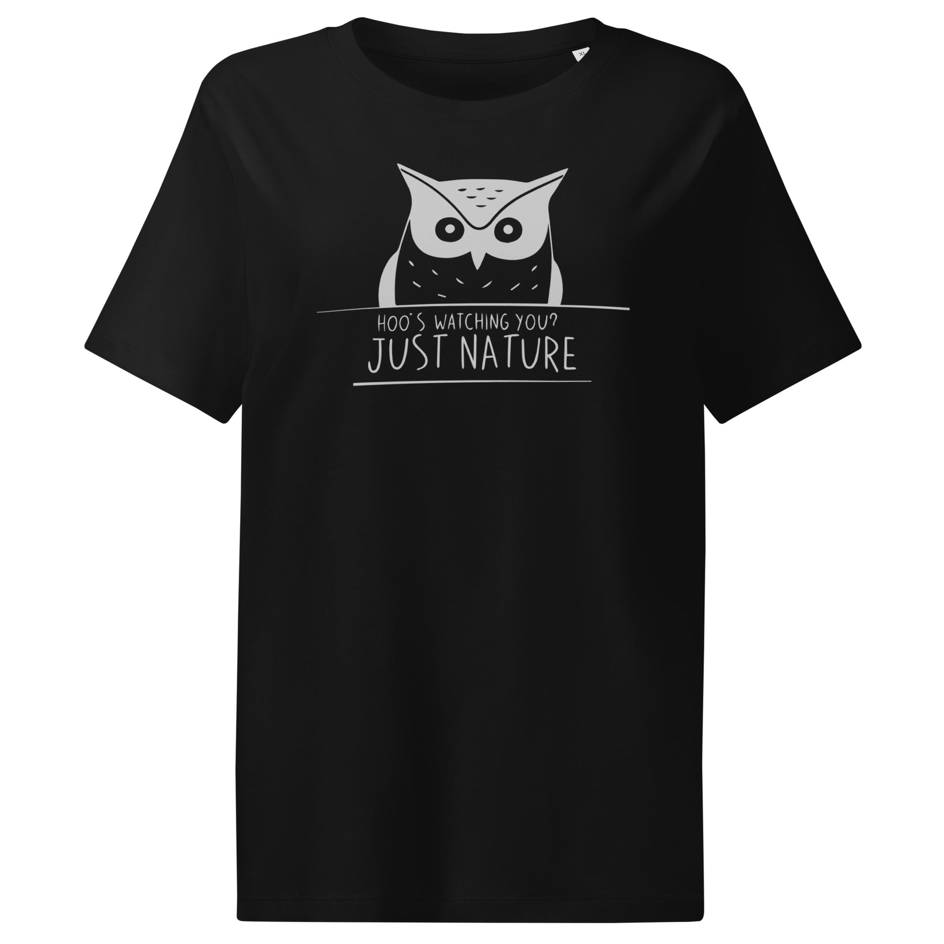 Ribbed Neck T-Shirt: 'Hoo’s Watching You? Just Nature' in Fall | Sustainable Owl Fashion USA Dudeily