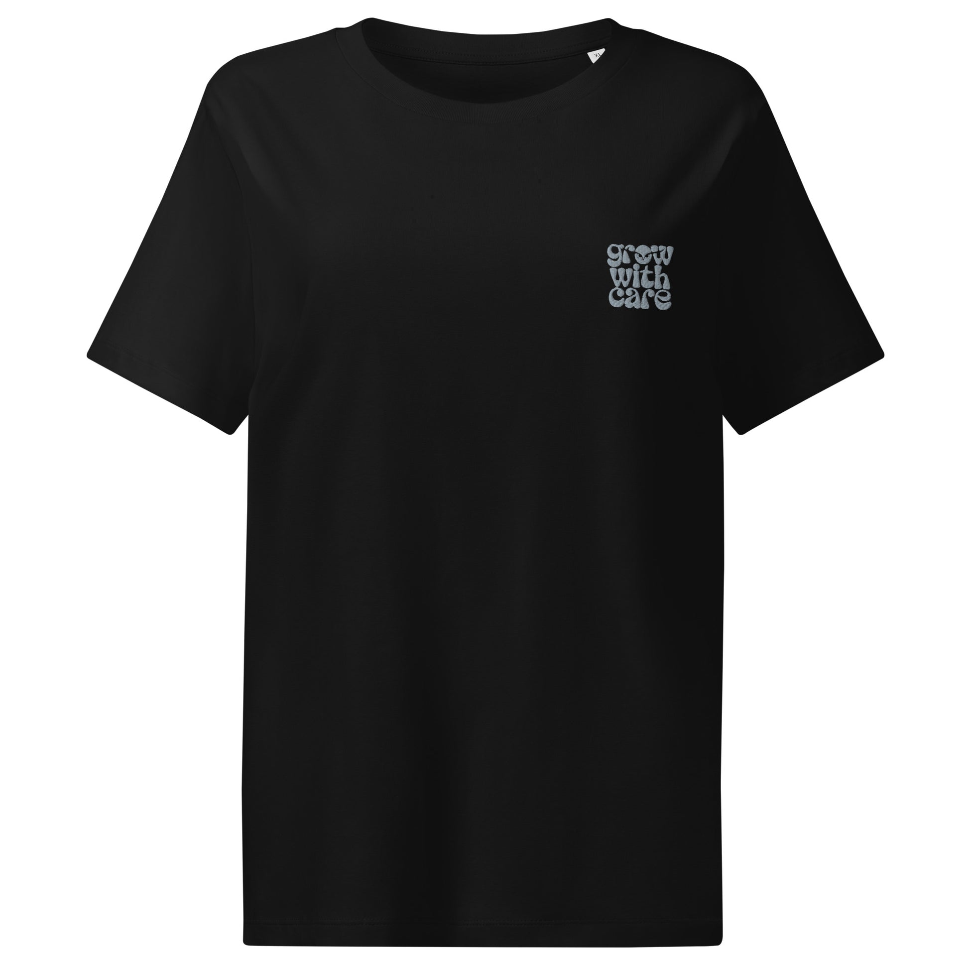 Eco-Friendly Owl Clothing Embroidered Women’s Organic Ribbed Neck T-Shirt "Grow With Care" Dudeily