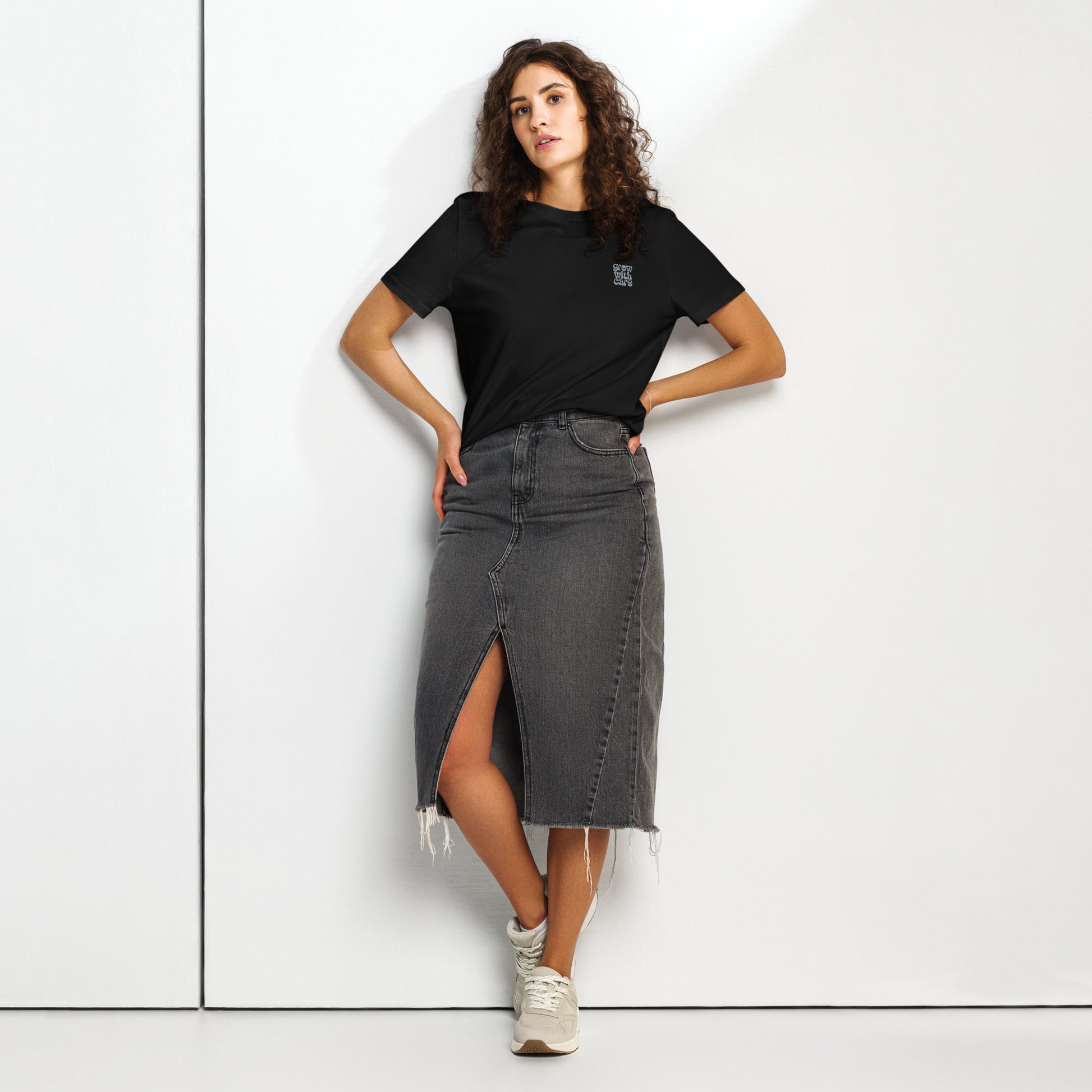 Eco-Friendly Owl Clothing Embroidered Women’s Organic Ribbed Neck T-Shirt "Grow With Care" Dudeily