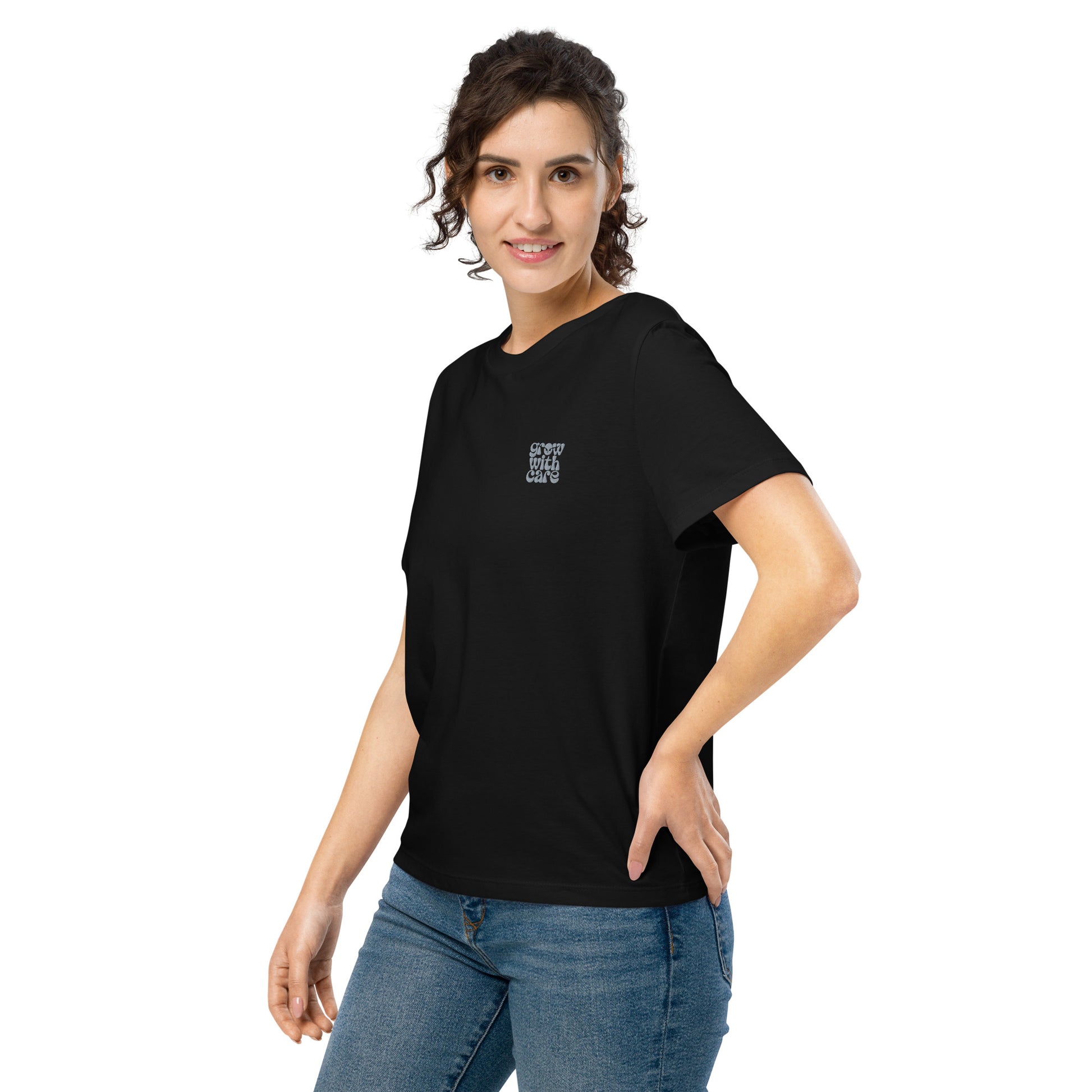 Eco-Friendly Owl Clothing Embroidered Women’s Organic Ribbed Neck T-Shirt "Grow With Care" Dudeily