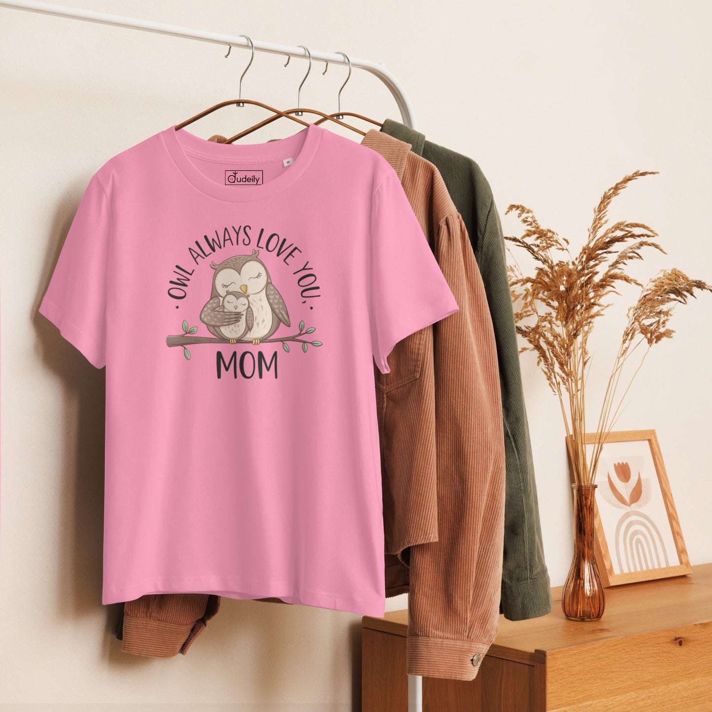 Women’s Organic Ribbed Neck T-Shirt – Owl Design Eco Tee Dudeily