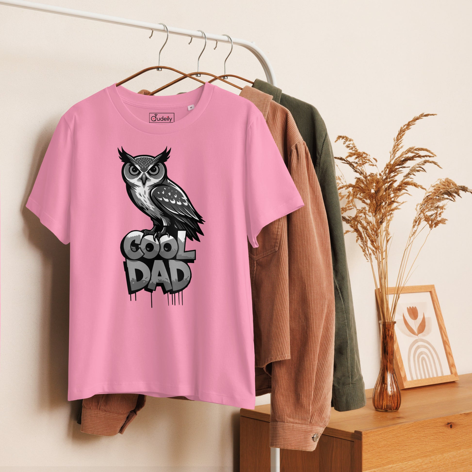 Women’s Organic Ribbed Neck T-Shirt – Sustainable Father’s Day Gift for Owl & Nature Lovers | Dudeily Dudeily