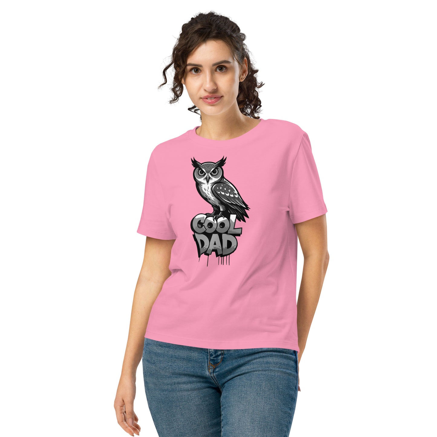 Women’s Organic Ribbed Neck T-Shirt – Sustainable Father’s Day Gift for Owl & Nature Lovers | Dudeily Bubble Pink Dudeily