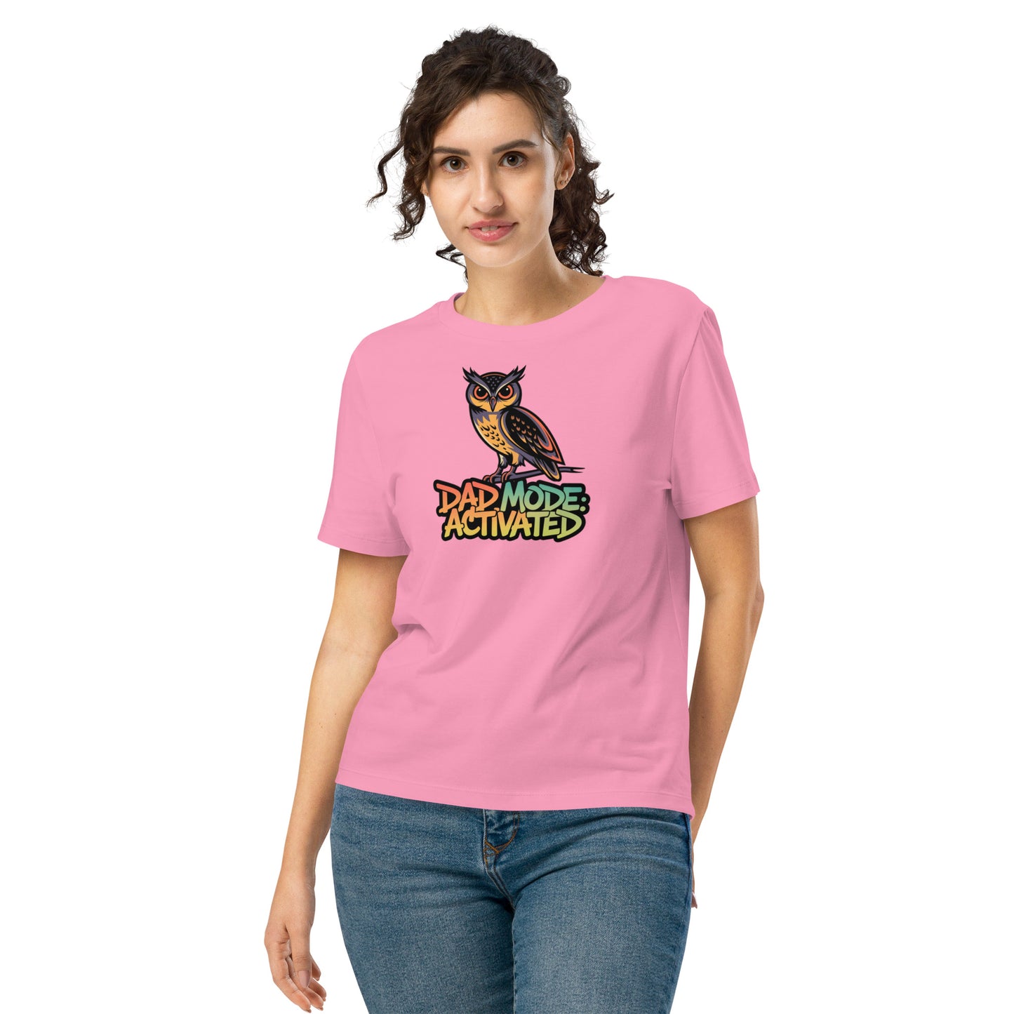 Women’s Organic Ribbed Neck T-Shirt – Owl-Themed Sustainable Fashion for Nature Lovers | Dudeily Bubble Pink Dudeily